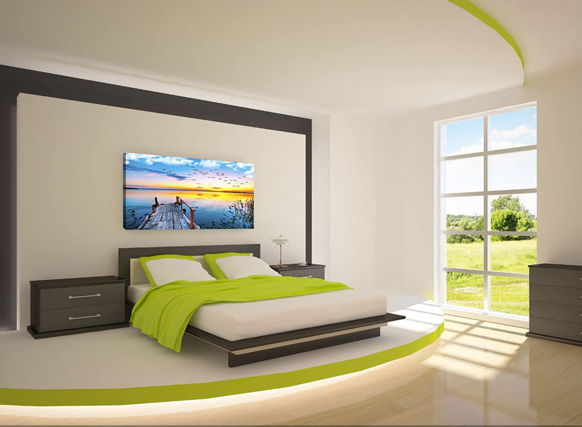 XXMWallArt FC2275 Jetty In The Sunset Lake Wall Art Canvas Prints Painting Nature Pictures Framed Landscape Paintings Canvas Wall Art for Living Room Bedroom Kitchen Home and Office Wall Decor