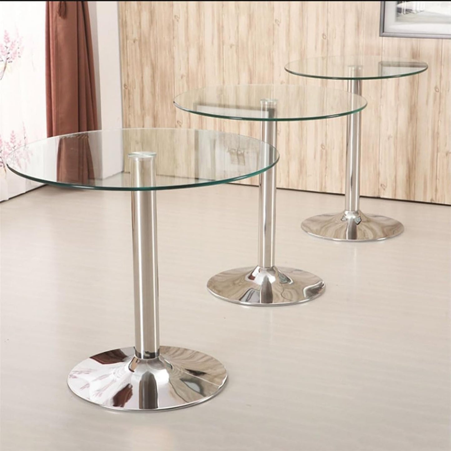 HYYTEIBL 23.4" Round Glass Dining Table, Modern Circular, Sturdy Base and Perfect for 2-4 Seat, Bistro Style for Dining Room, Living Room, Balcony, Cafe