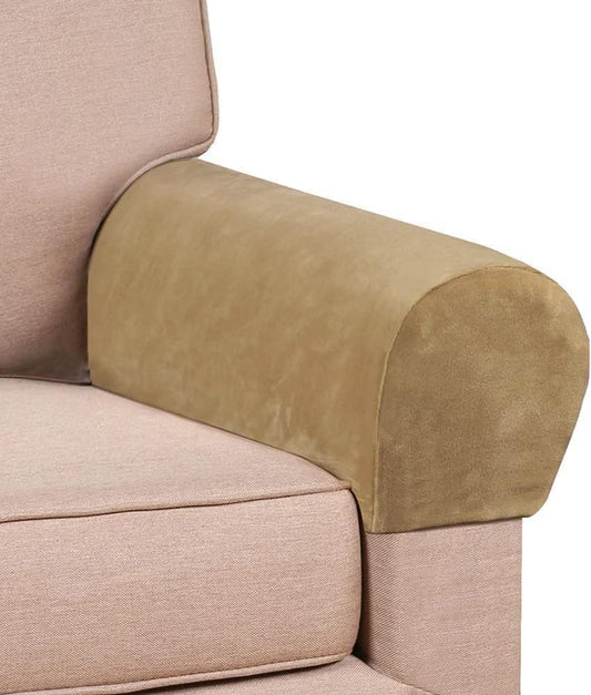 Soft Sofa Armrest Covers, Skin-Friendly Stretch Polyester Armrest Covers, Comfortable Scratch Resistant Sofa Armrest Cover for Square Armrest/Curved Armrest/Reclining Armrest, One Pair,Leather Brown