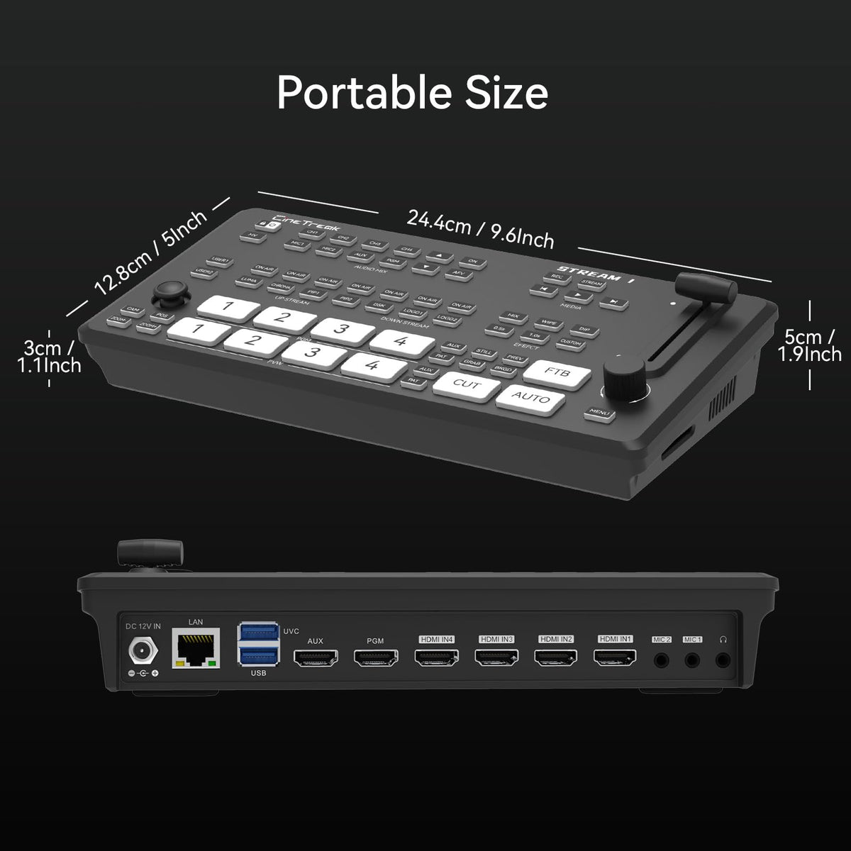 CINETREAK Stream 1 Live Streaming Switcher 4 HDMI & AUX Inputs, PTZ Control Dual RTMP Streaming Chroma/Luma Key Recording & Playback and Landscape & Portrait Livestreaming（NDI Updatable）