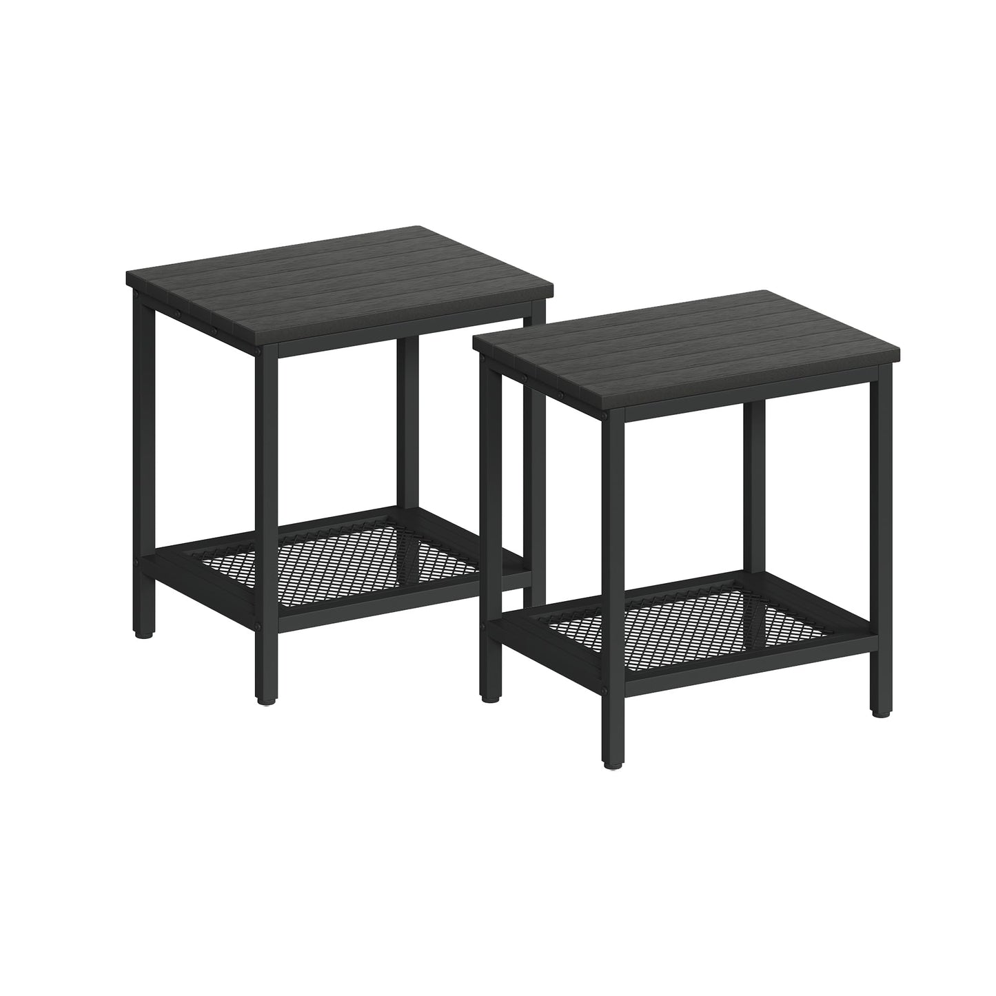 KAAPSAM Rectangular Outdoor Side Table with Storage, 2-Tier Patio End Table Weather Resistant, Black Outdoor Accent Table, Small Porch Tables for Pool, Deck, Garden (Black 2PC)