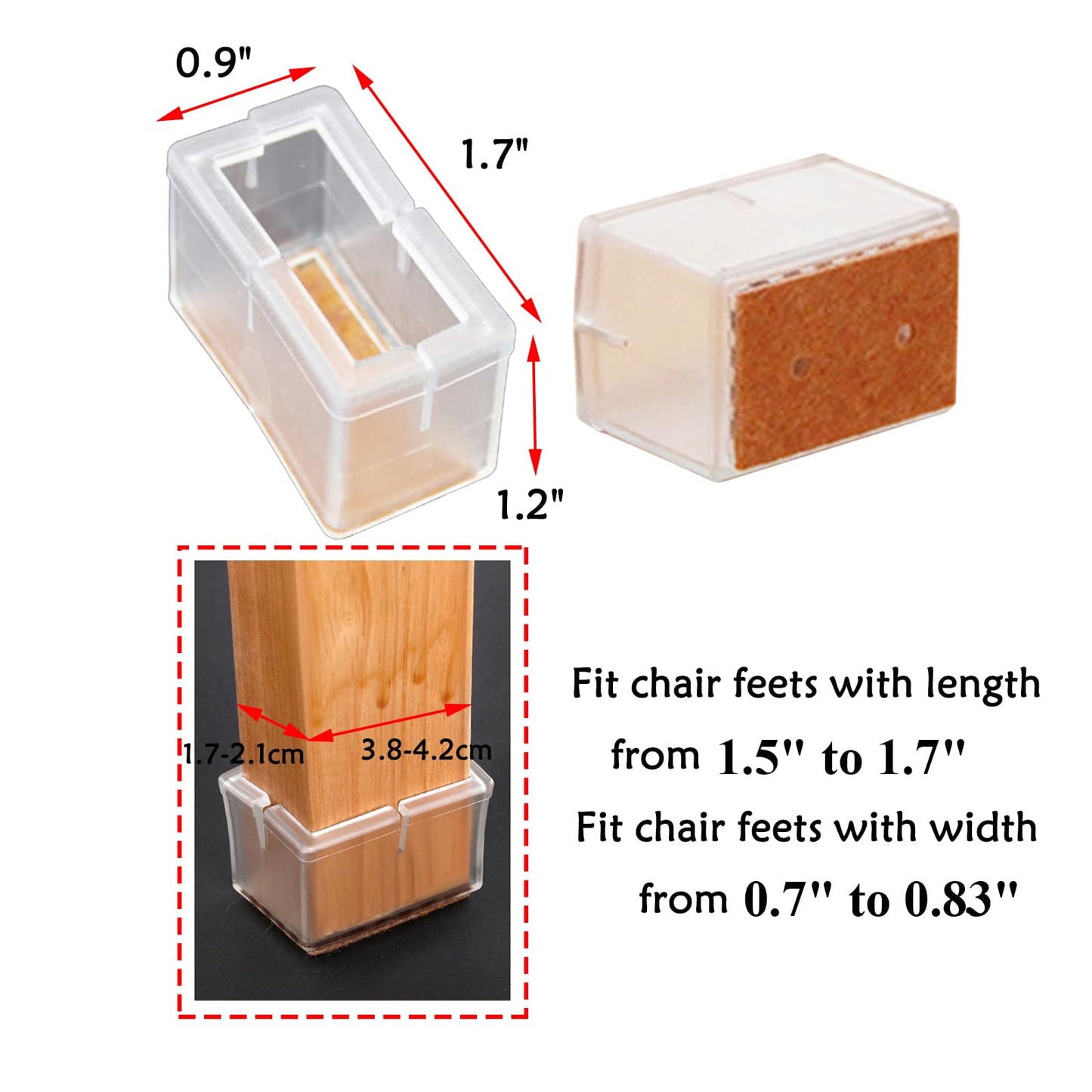 Antrader Silicon Rectangle Furniture Pads, Floor Protector Sofa Non-Slip Chair Feet Pad Table Leg Cap with Felt Pads Length 1.57in/40mm, Width 0.79in/20mm, Clear,16pcs