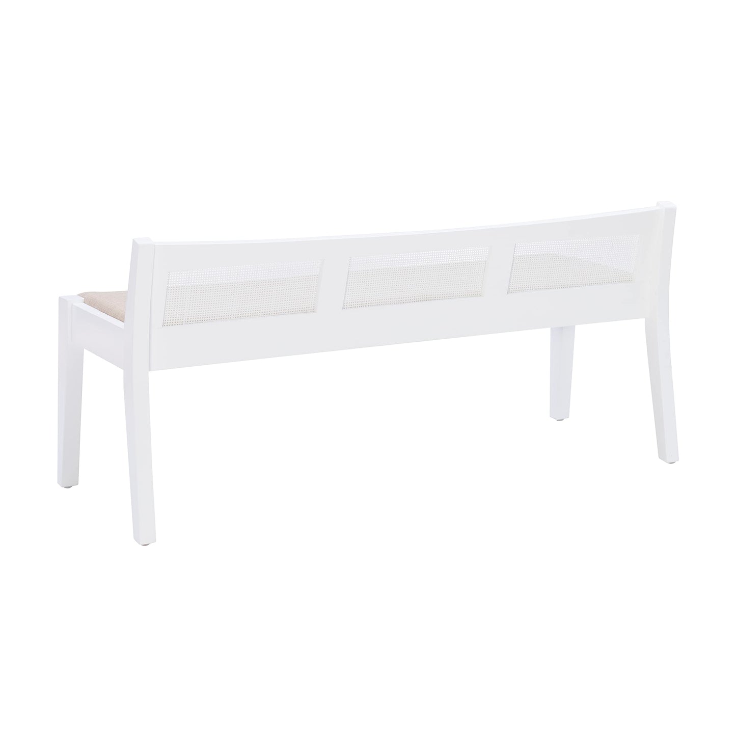 Kasi White Low Back Cane Bench with Beige Upholstered Seat by Powell