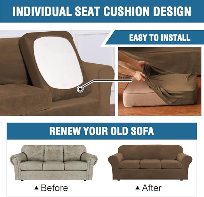 H.VERSAILTEX Modern Velvet Plush 4 Piece High Stretch Sofa Slipcover Furniture
