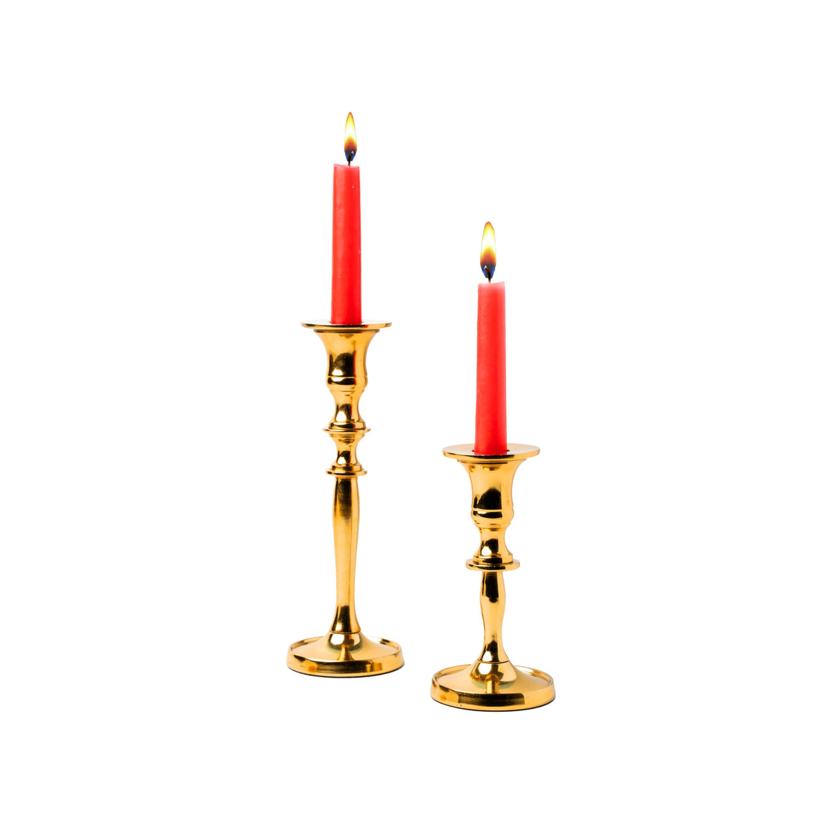 Rely+ Gold Metal Candle Holders for Taper Candlestick Set of 2 8" & 5.5" Tall Decorations for Home Table Centerpiece for Wedding, Parties, Dinners, Decorations
