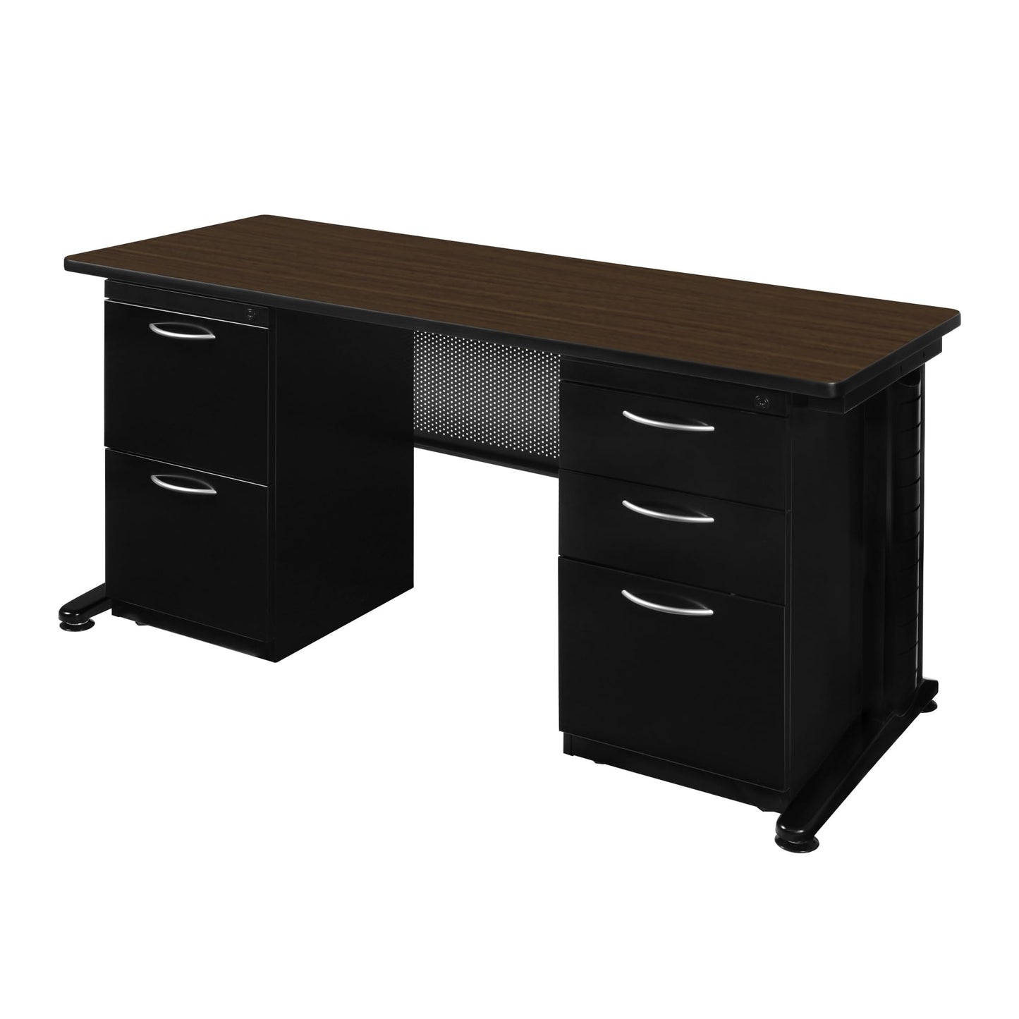 Regency Fusion 66 x 24 in. Teachers Desk with Double Pedestal Drawer Unit- Neo Walnut