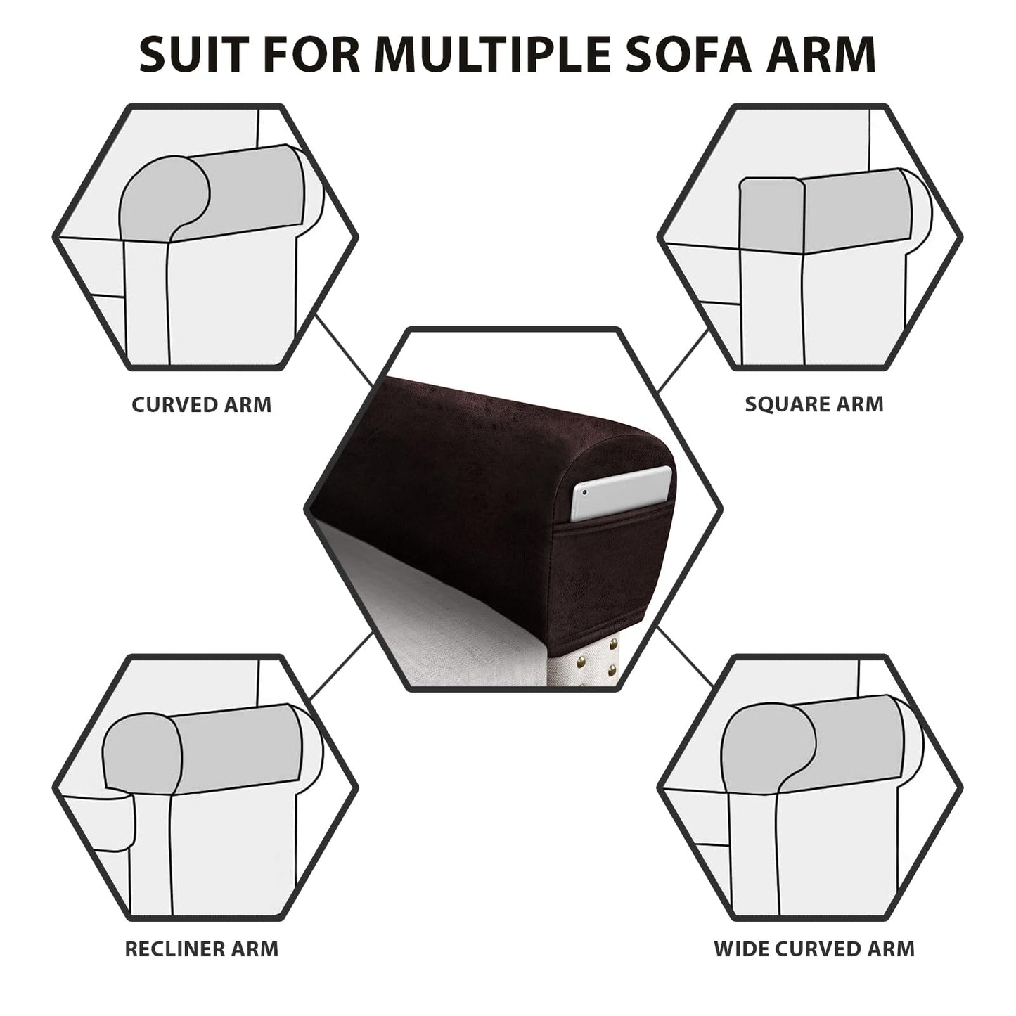 ANARACHON Leather Look Couch Arm Covers Set of 2 Armrest Covers for Sofa Chair Arm Protectors Stretch Armchair Slipcovers with Pockets Washable Spandex Fabric (Medium, Chocolate)