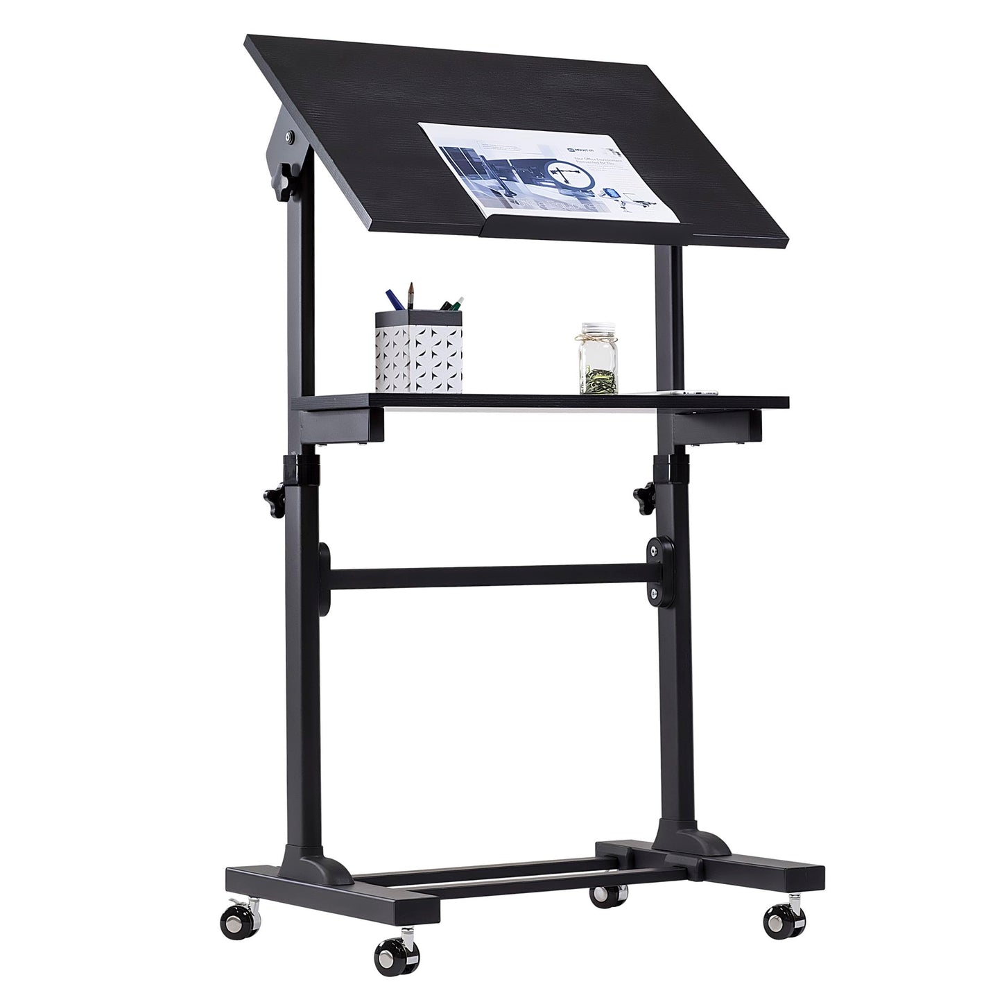 Mount-It! Portable Standing Desk with Wheels, Rolling Mobile Laptop Desk, Height Adjustable Sit Stand Workstation (41.3″–50″), Small Compact Mobile Lectern Podium for Home Office, Classroom & Training