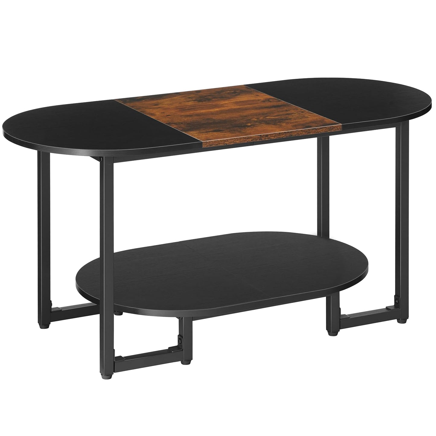 HOOBRO Coffee Table for Living Room, Oval Small Coffee Table with 2-Tier Open Storage Shelf, Industrial Cocktail Tea Table, Wooden Desktop Center Table, Home Office, Rustic Brown and Black BFK09KF01