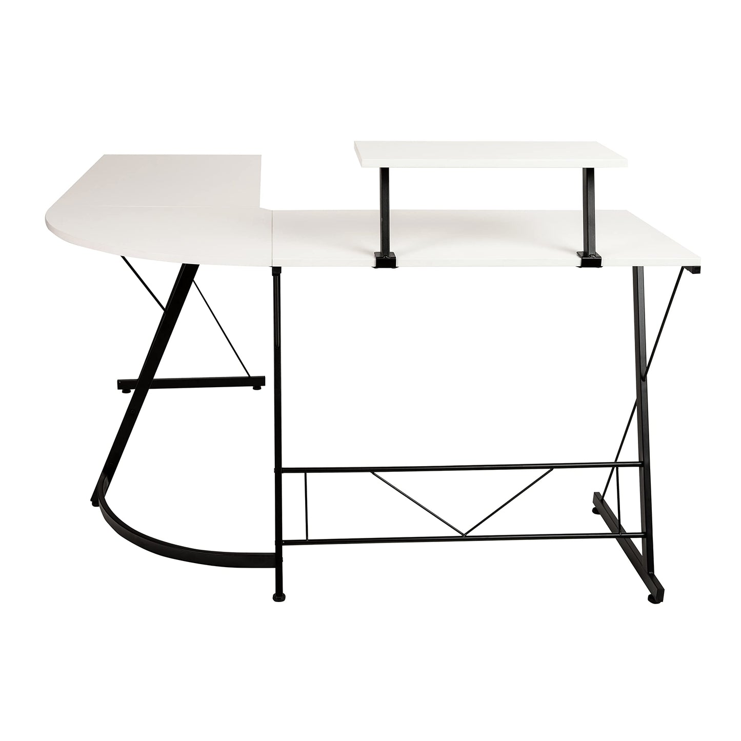 Flash Furniture Ginny Corner Desk - White/Black Space Saving L-Shaped Gaming Desk with Monitor Shelf - 71.5" 2-Tier Computer Desk, Home Office Desk, Easy Assembly