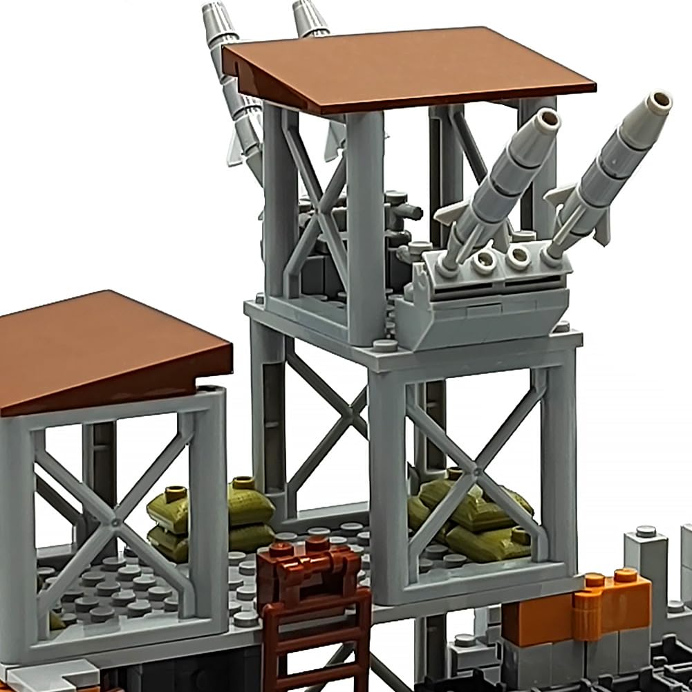 ZHX Military Base Building Brick Set for Army Minifigure War Accessories, Defence Base Guard Tower Guns Weapons Building Block Toy for Kids 8 10 12 14 Years