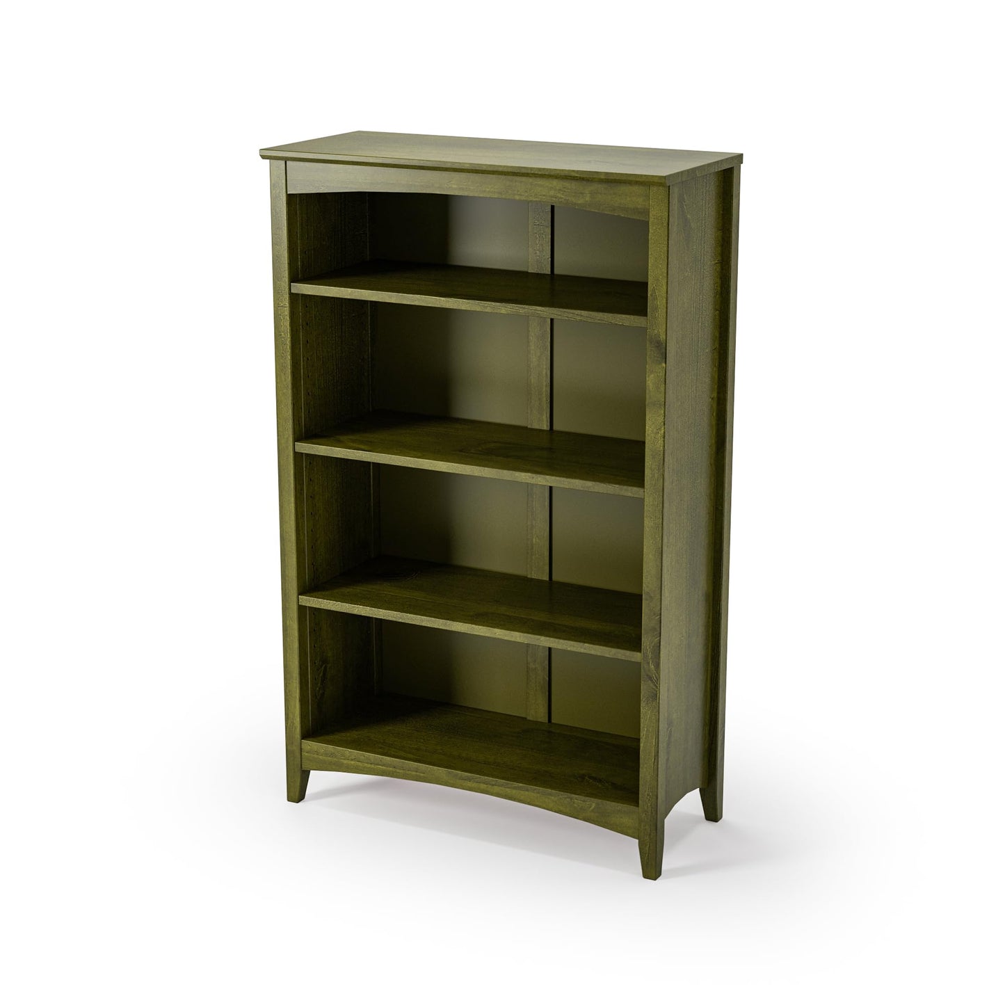 Camaflexi Shaker Style 4 Shelf Bookcase/Solid Wood / 48" High/Adjustable Shelving/Closed Back/Display Bookshelf for Living Room, Bedroom, Home and Office, Olive Grove Green