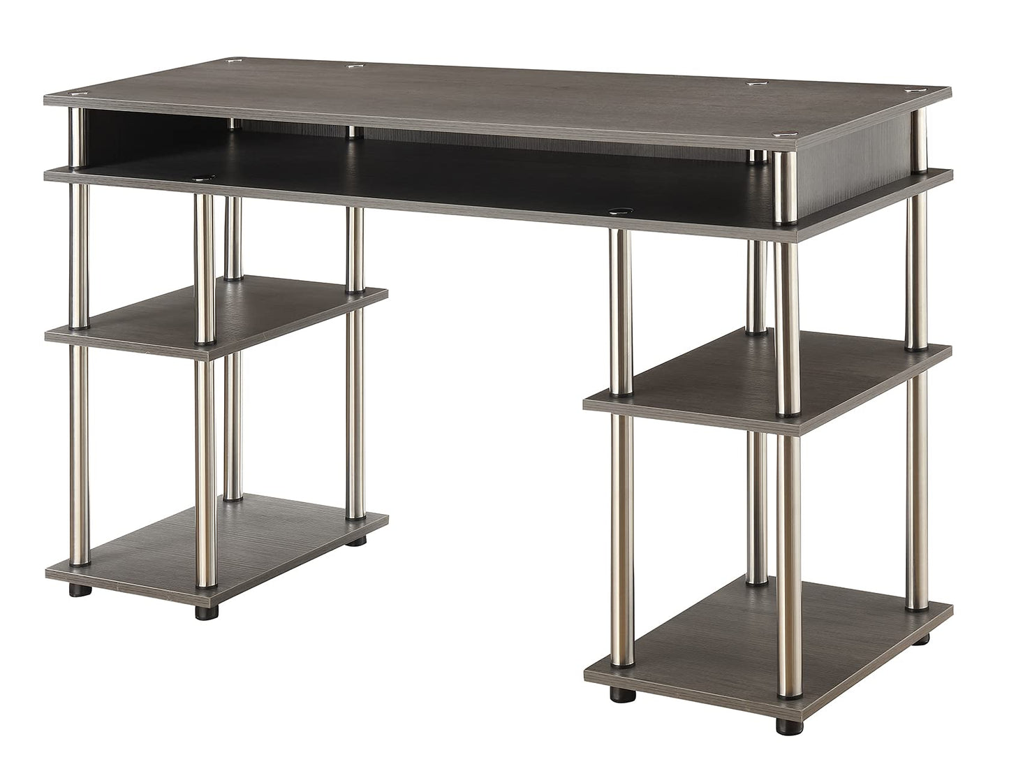 Convenience Concepts Designs2Go No Tools Desk Home Office Desk with Shelves, Corner Shelf Vanity Desk Computer Desk Nail Table for Nail Tech - 47.25" L x 15.75" W x 30" H, Charcoal Gray