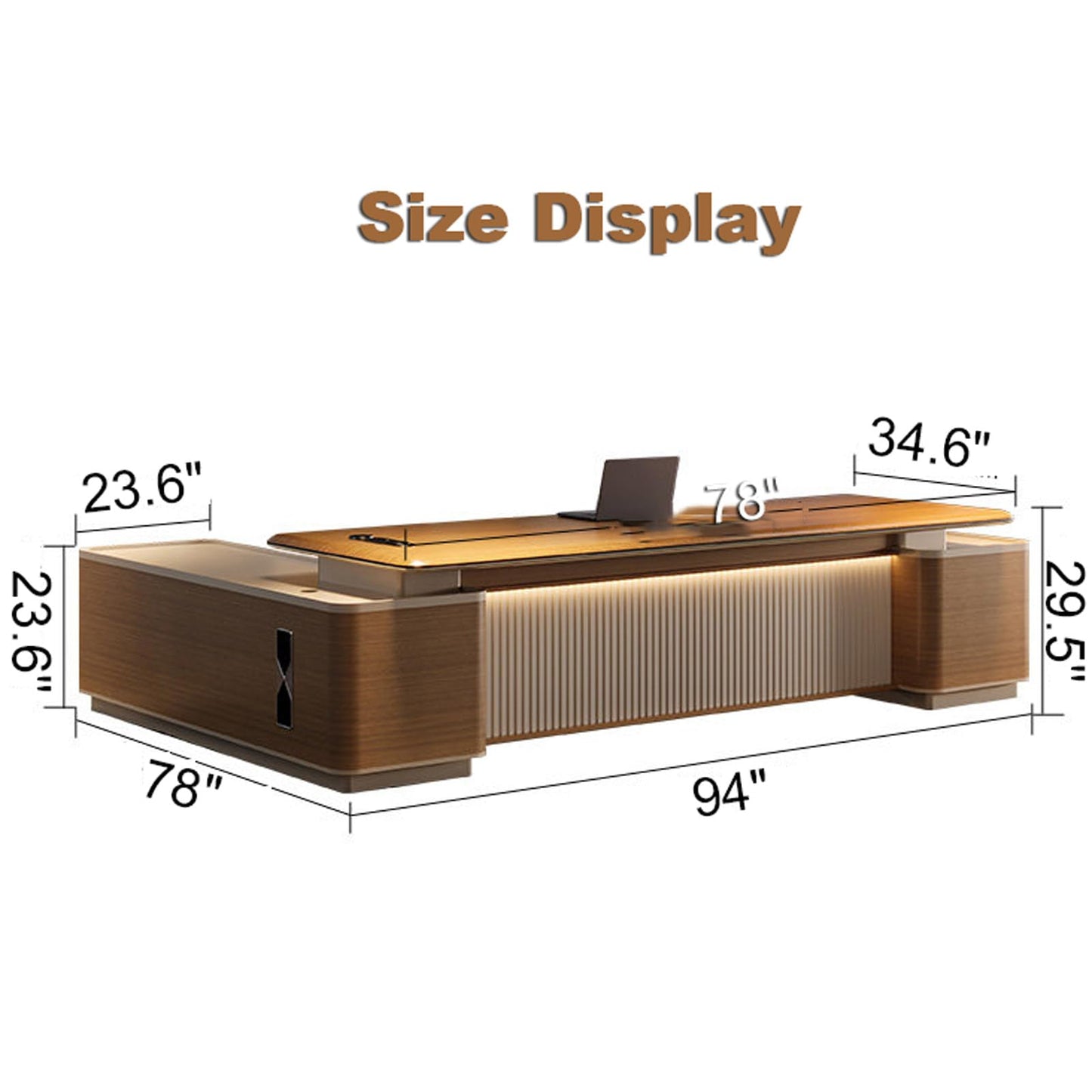 94 inch Modern L Shaped Executive Desk with 2 Drawers, Luxury Large Single Office Long Boss Desk with Cabinet and USB Ports Writing Study Table Business Furniture Workstation for CEO Boss Mana