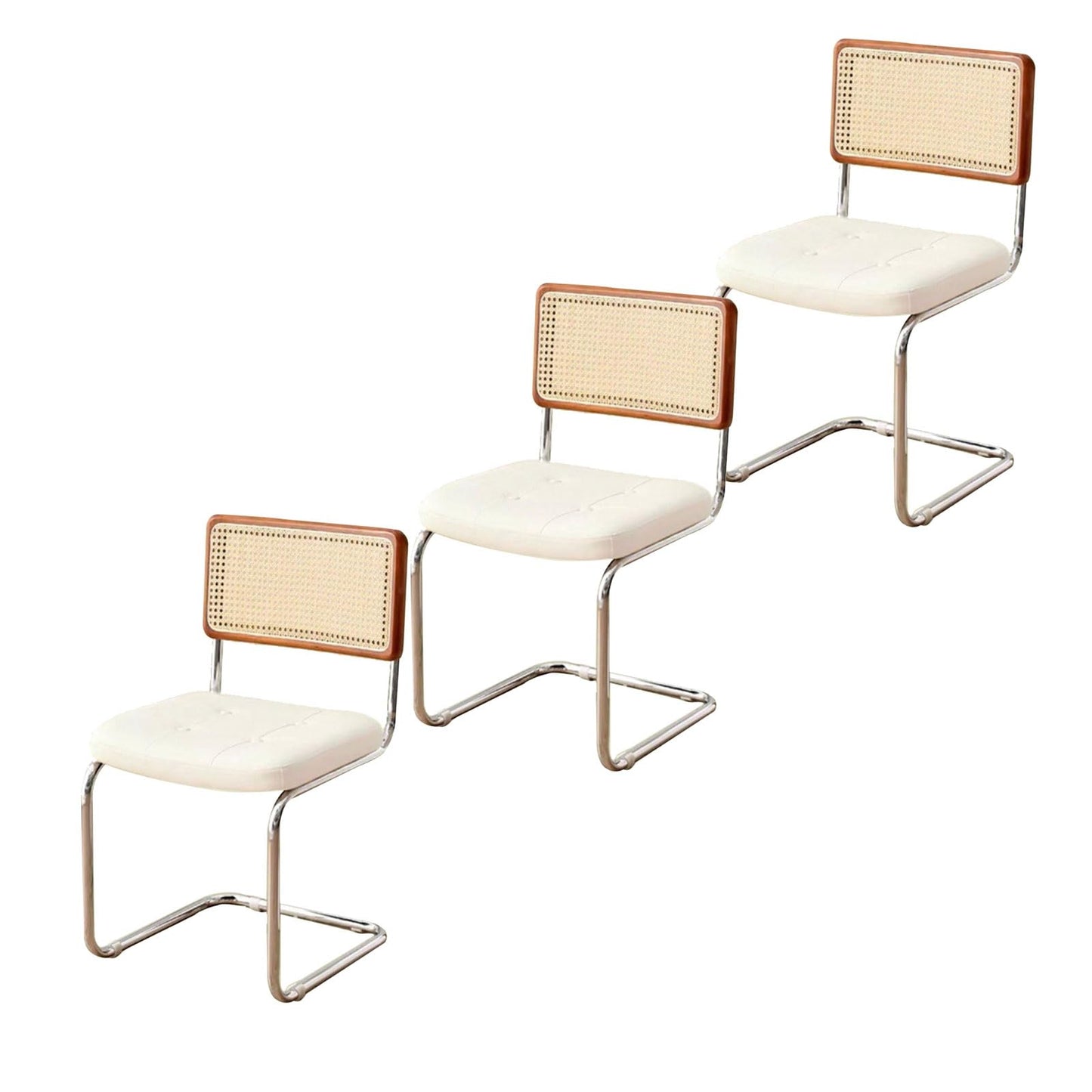YDkjwjw Rattan Dining Chairs, PU Leather Meeting Office Chairs with Mesh Cane Backrest Stainless Steel Frame Armless Side Chairs for Reception Visitors