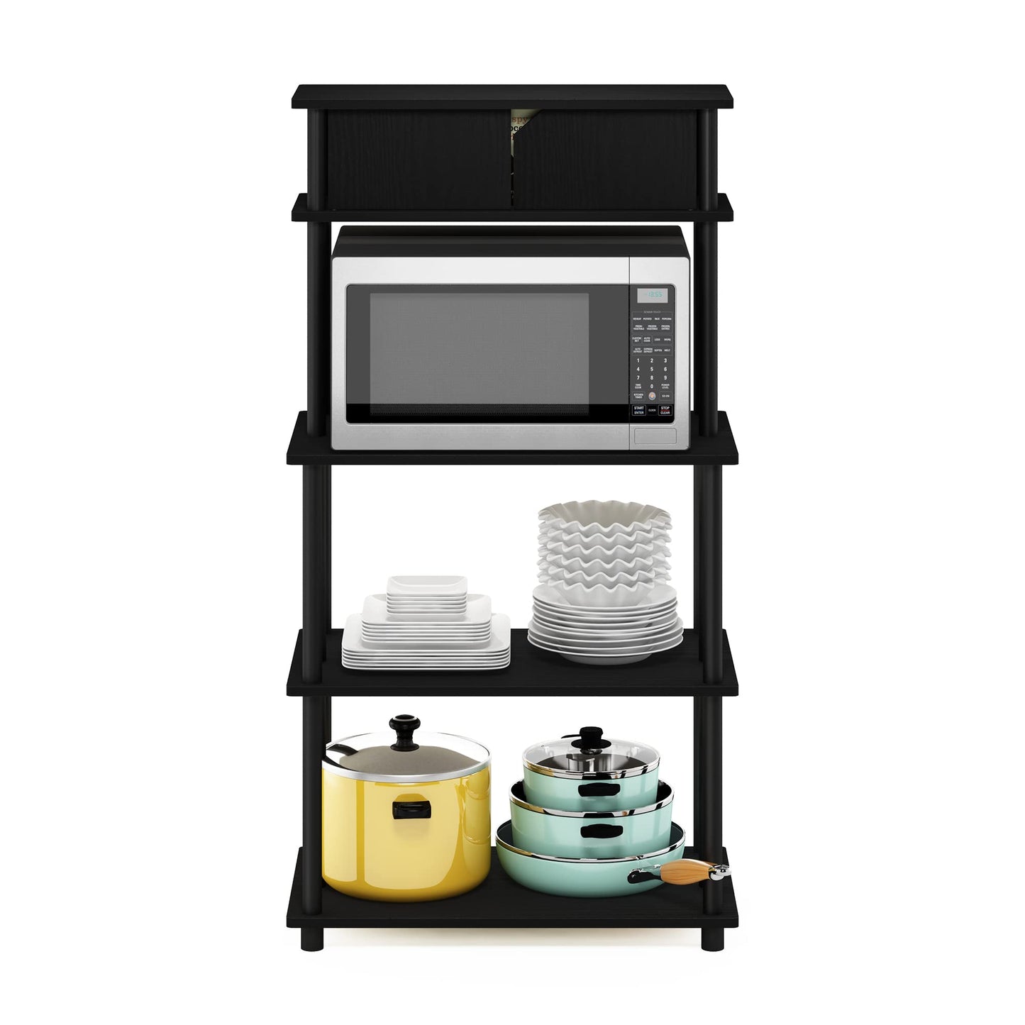 Furinno Turn-N-Tube Kitchen Storage Shelf with Top Cabinet for Kitchen, Dining Room and Home Office, Americano/Black