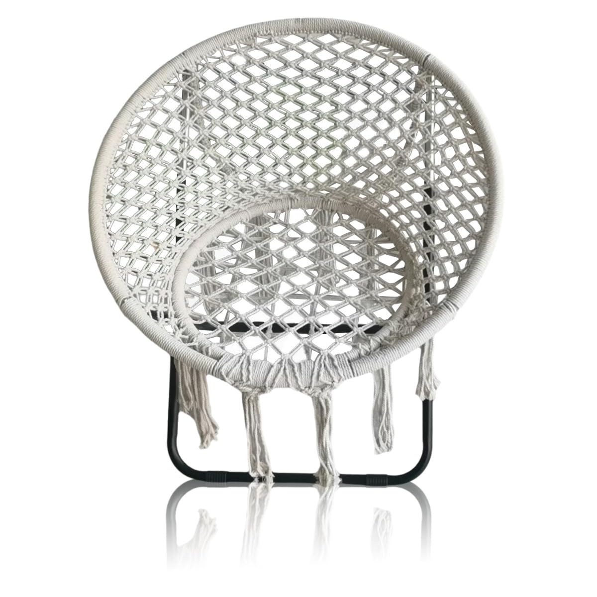 HI SUYI Folding Macrame Saucer Moon Chair Rope Cozy Lounger Chair Oversized for Bedroom Indoor Outdoor Home Patio Porch Deck Yard Garden