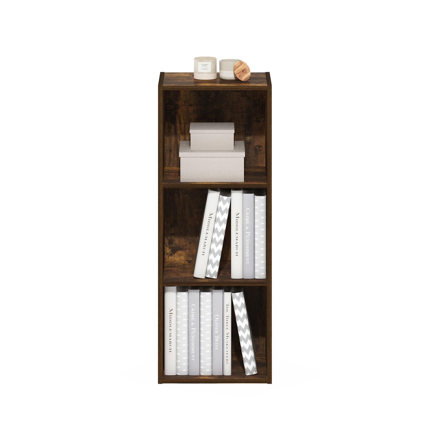 Furinno LUDER Book Shelf, 3-Cube Bookshelf, Bookcase with Open Shelves, 9.3 x 12 x 31.5, Easy Assembly, for Living Room, Bedroom, Home Office, Amber Pine