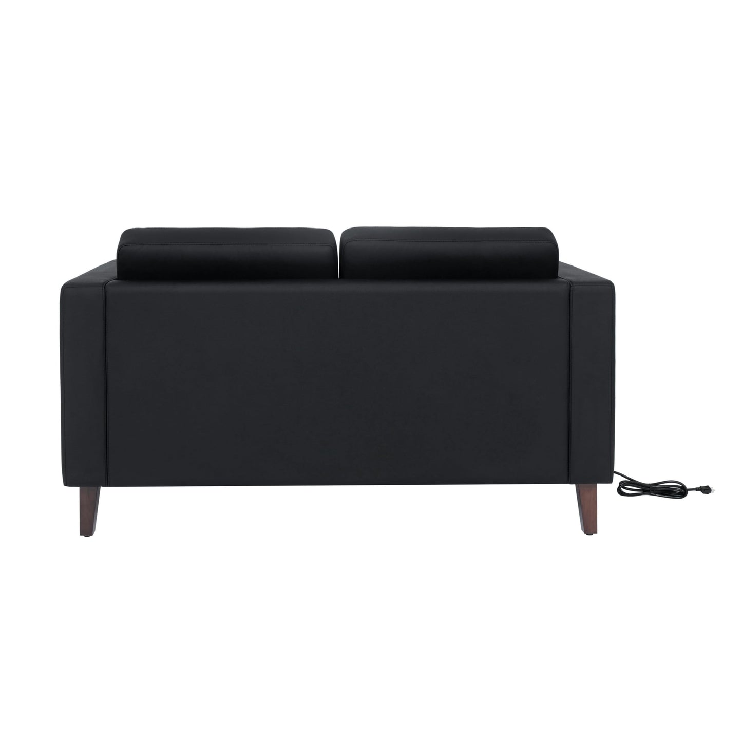 Flash Furniture Hercules Artemis Commercial Loveseat for Reception and Lobby Use with Solid Wood Legs, 2 Outlets, 1 USB, and 1 USB-C Ports, Black LeatherSoft