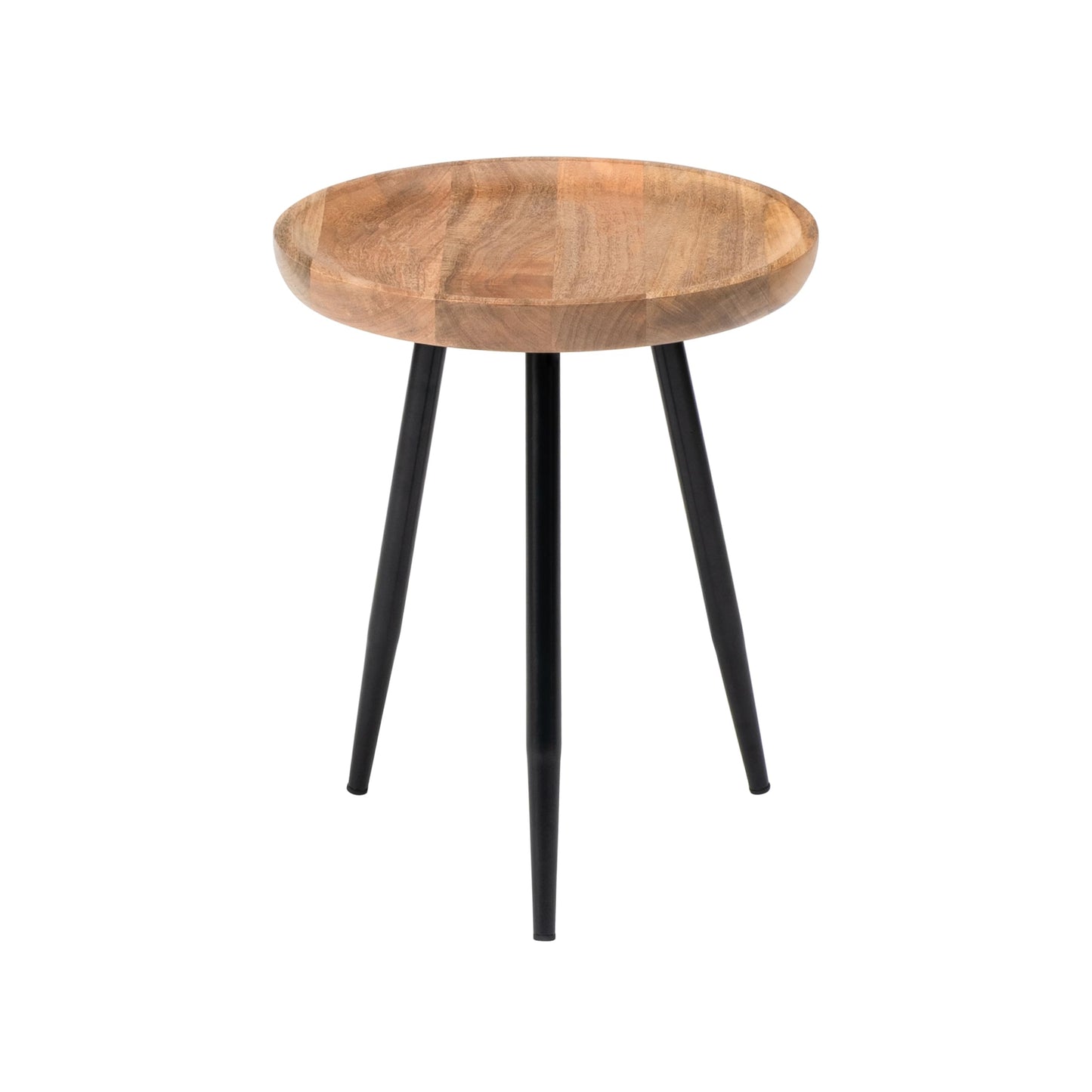 MH London Lydia Round Small End Table & Side Table Solid Wood, Natural top with Black Metal Legs, Nightstand, 15.75"x15.75"x18"