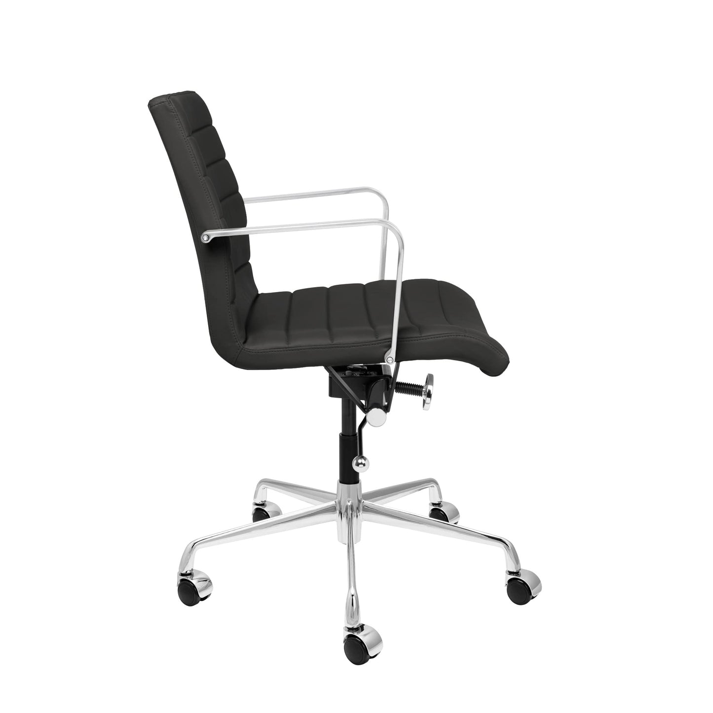 Laura Davidson Furniture SOHO II Ribbed Office Chair - Mid Back Desk Chair, Ergonomically Designed with Arm Rest & Swivel, Made of Faux Leather, Black, Computer Chair