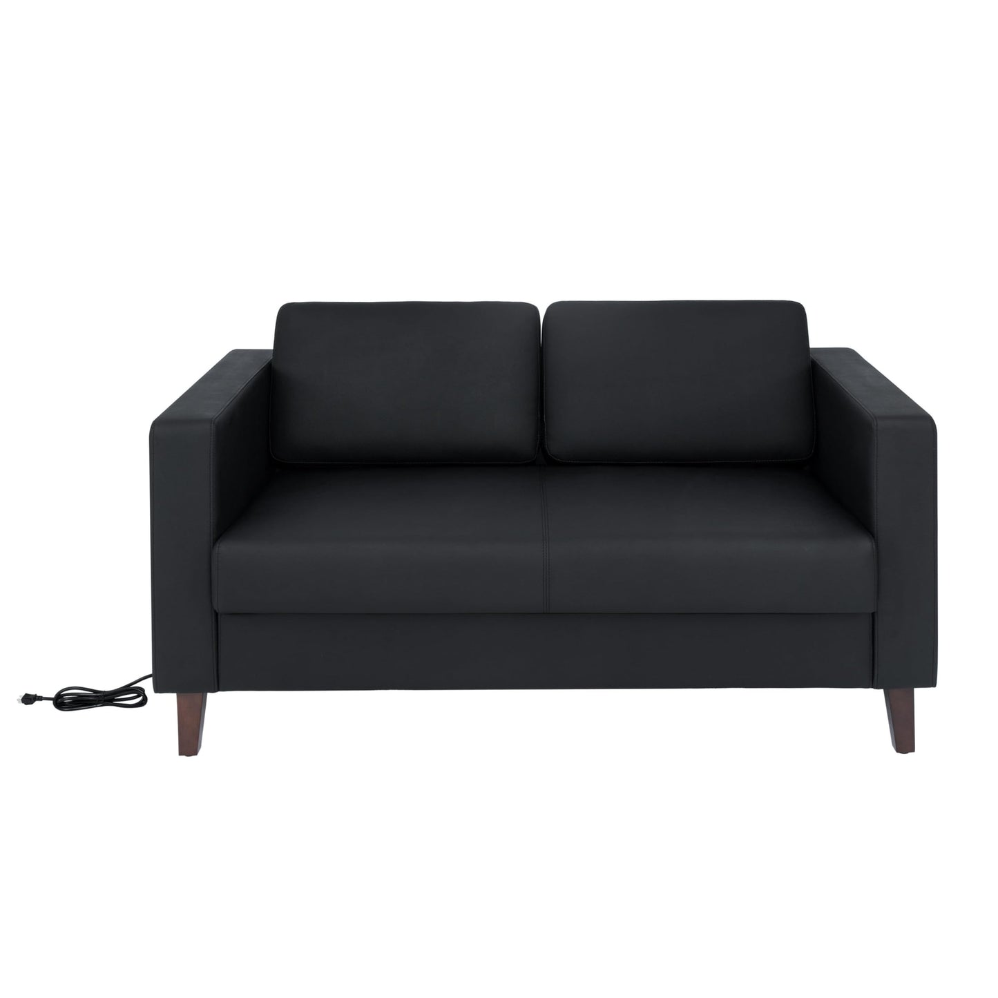Flash Furniture Hercules Artemis Commercial Loveseat for Reception and Lobby Use with Solid Wood Legs, 2 Outlets, 1 USB, and 1 USB-C Ports, Black LeatherSoft