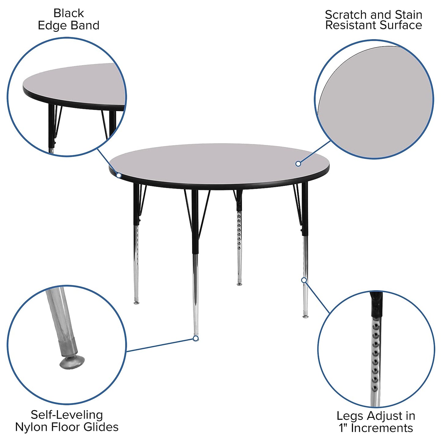 Flash Furniture 48'' Round Grey Thermal Laminate Activity Table - Standard Height Adjustable Legs