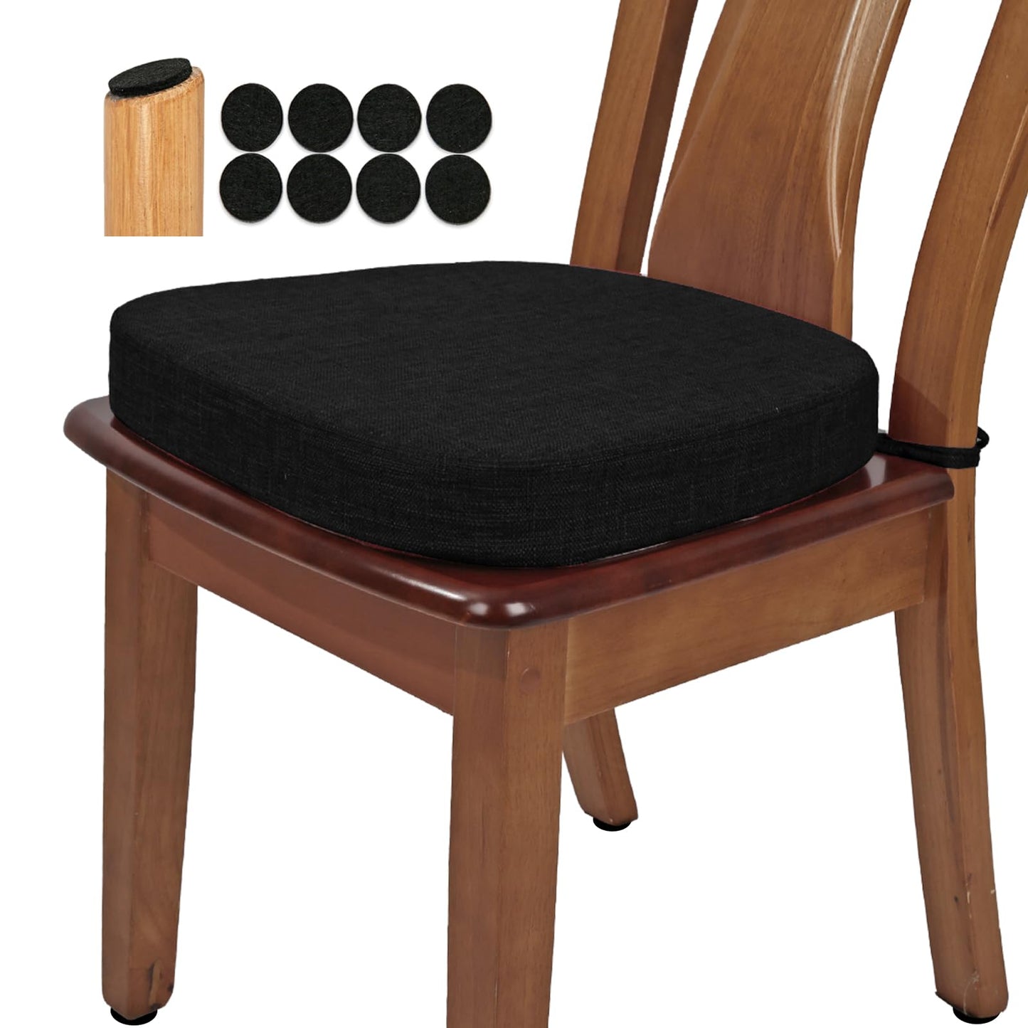 BUYUE Thickened 2.5" Friendly Woven Fabric Dining Chair Cushion, U-Shape High Density Foam Comfortable Chair Pad for Kitchen, Slip Resistant Indoor Seat Cushion (1 Piece, Black)