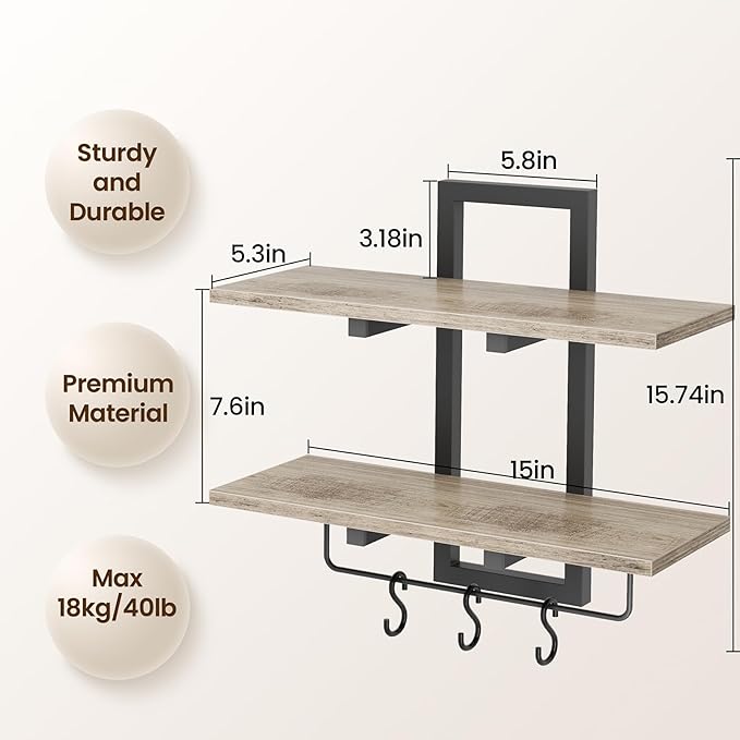Creso hom Floating Shelves, Hanging Bathroom Shelves 2-Tier, Wall Mounted