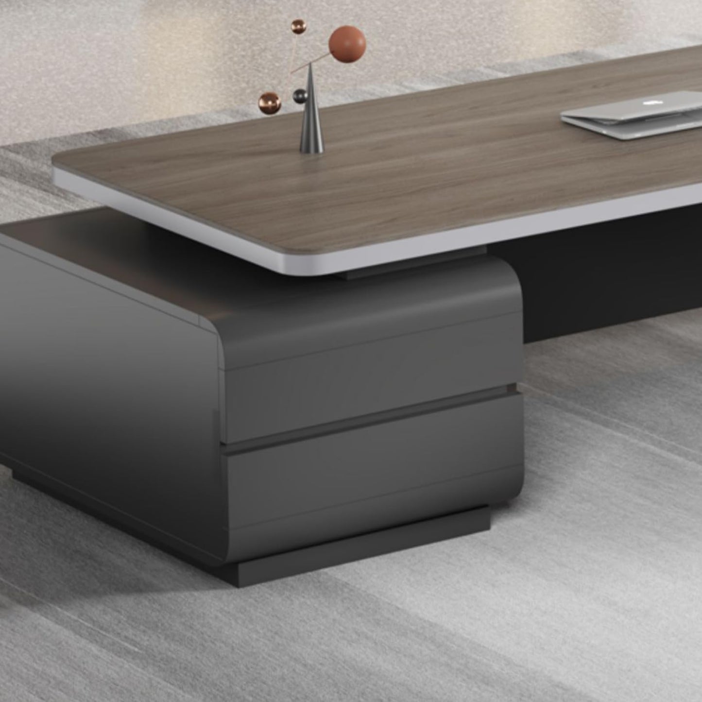 LSIGHTUS Grey L-Shaped Executive Office Desk, Modern Business Computer Desk with Lateral Cabinet Business Furniture Set Study Writing Table for CEO Boss