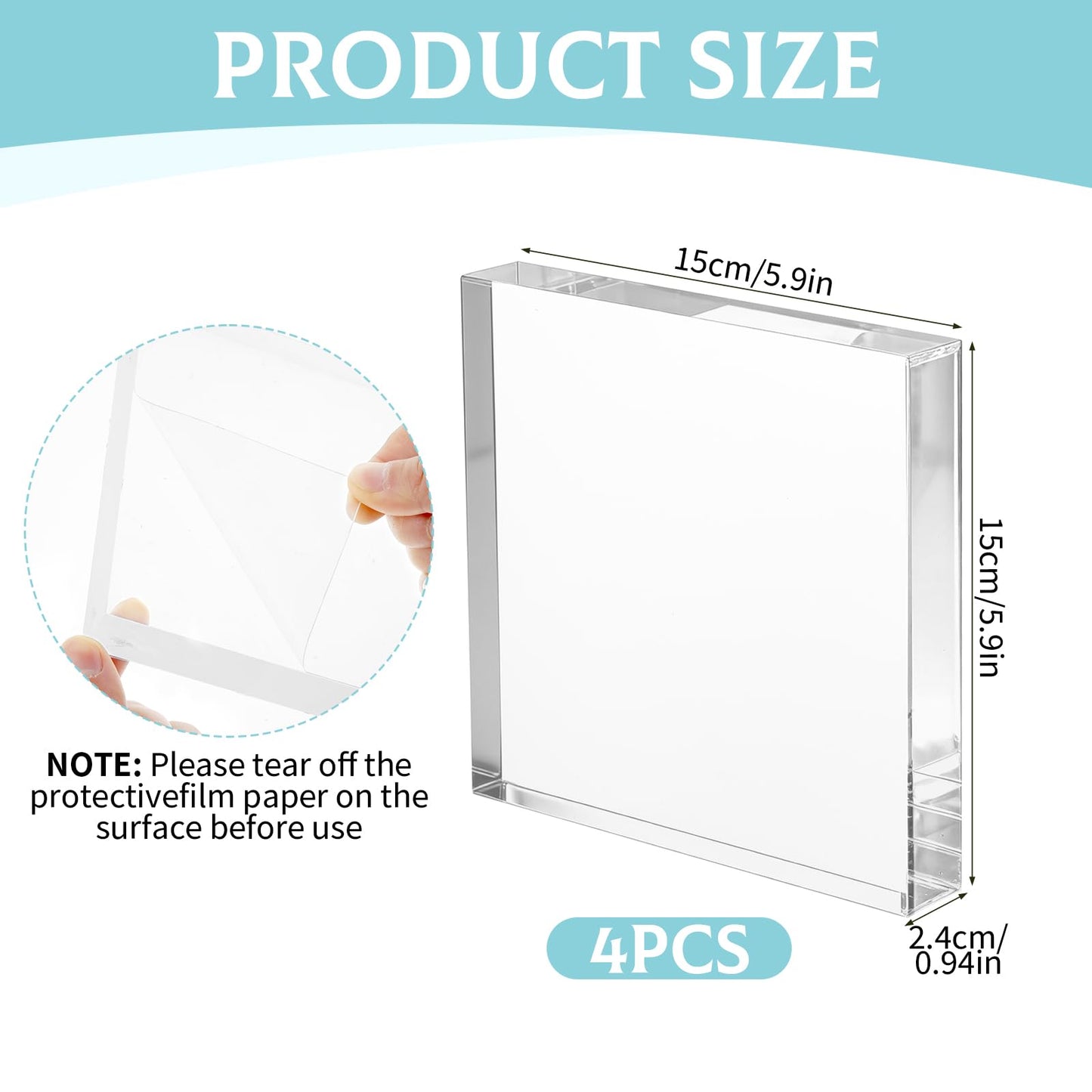 FUPMILPHRANX 4 PCS Acrylic Display Blocks 6 x 6 x 1 Inches Clear Polished Acrylic Cube Riser Square Base Stand Solid Pedestal Stand for Jewelry, Rings, Trophies, Food and Collectibles Display