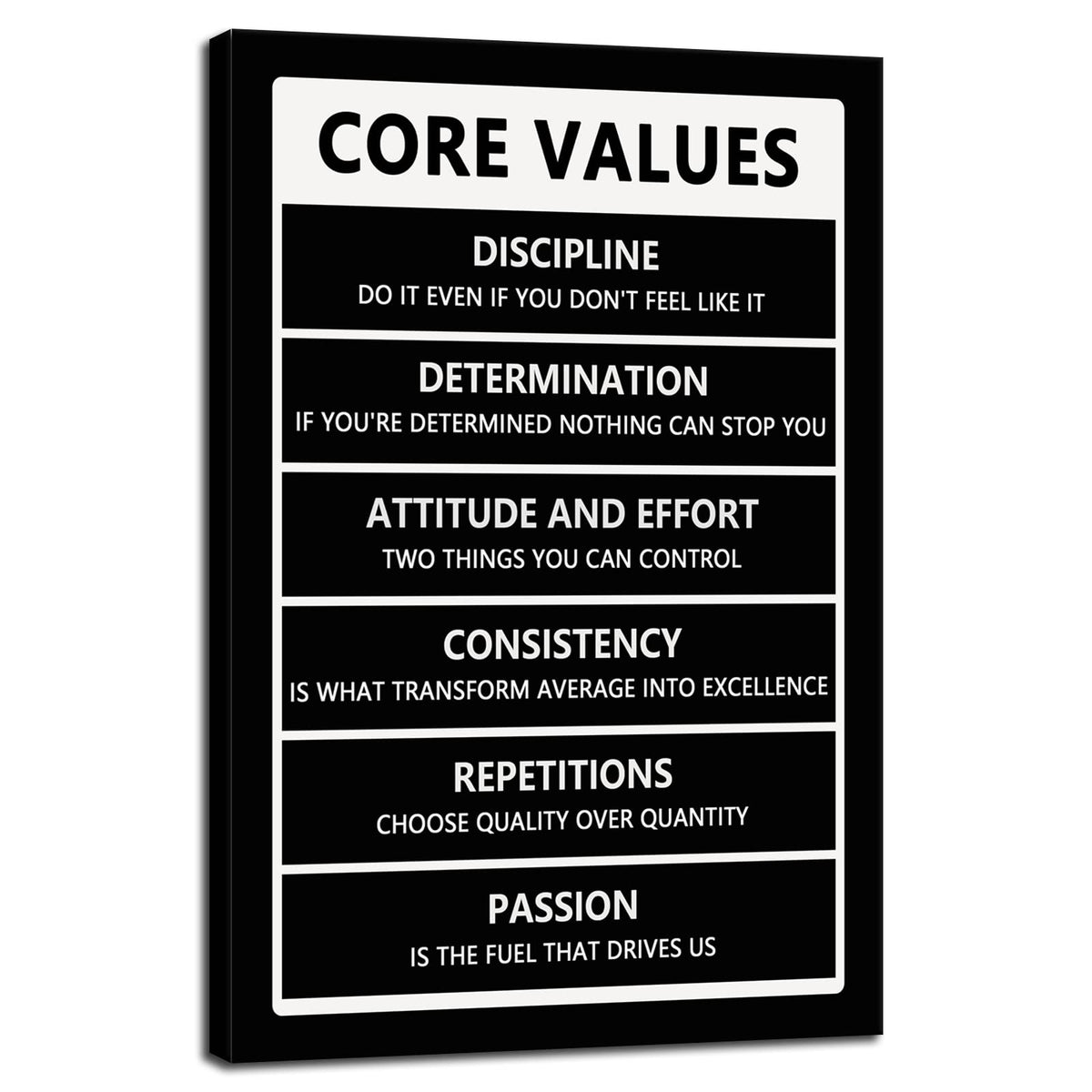 WYJZDZQ8 Inspirational Canvas Wall Art Core Values Picture Poster Inspiring Wooden Artwork Motivational Positive Quote Painting for Office Home Classroom Decor Framed Ready to Hang[12''W X 18''H]