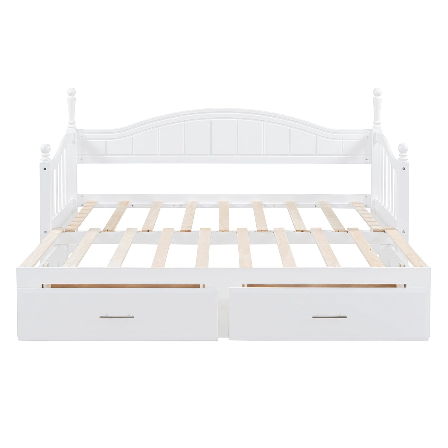 YSWH Twin Size Extendable Daybed, Wood Day Bed Frame with 2 Storage Drawers and Twin Size Trundle, Multifunctional Extendable Bed for Kids Adults, Bedroom Furniture Storage Platform Bed (White)