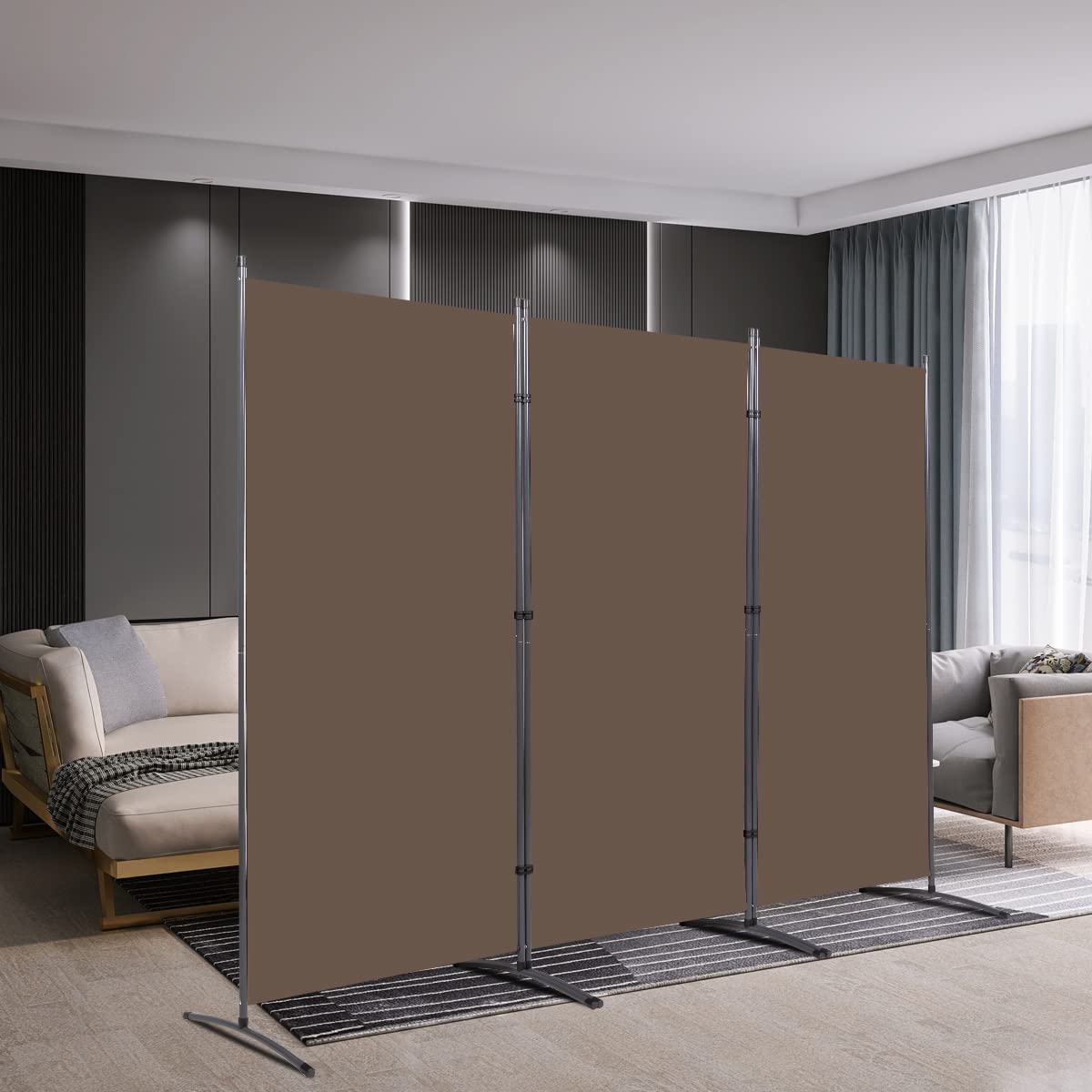 JVVMNJLK Indoor Room Divider, Portable Office Divider, Convenient Movable (3-Panel), Folding Partition Privacy Screen for Bedroom,Dining Room, Study,102" W x 19.7" D x 71.3" H, Brown