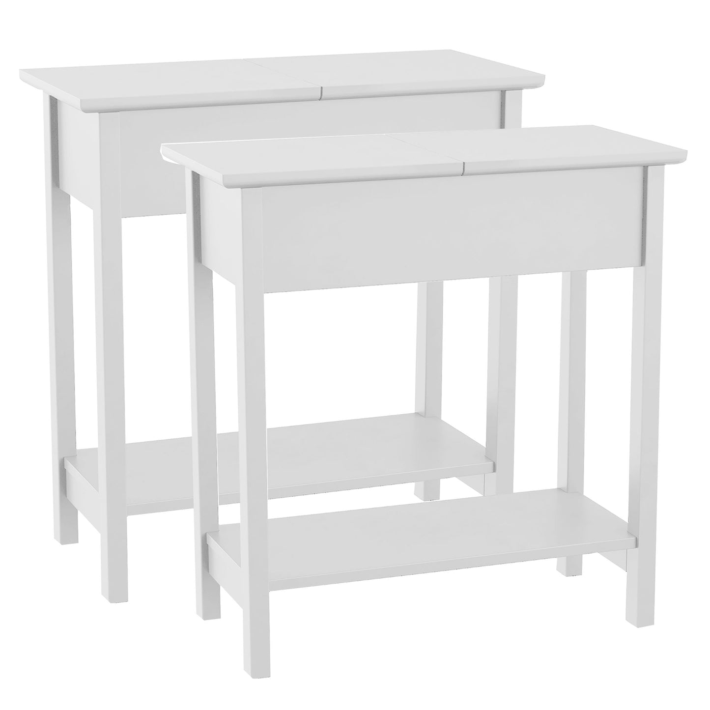 Flip Top Console Table – Set of 2 White End Tables with Hidden Hinged Storage Compartment and Lower Shelf for Living Room or Bedroom by Lavish Home