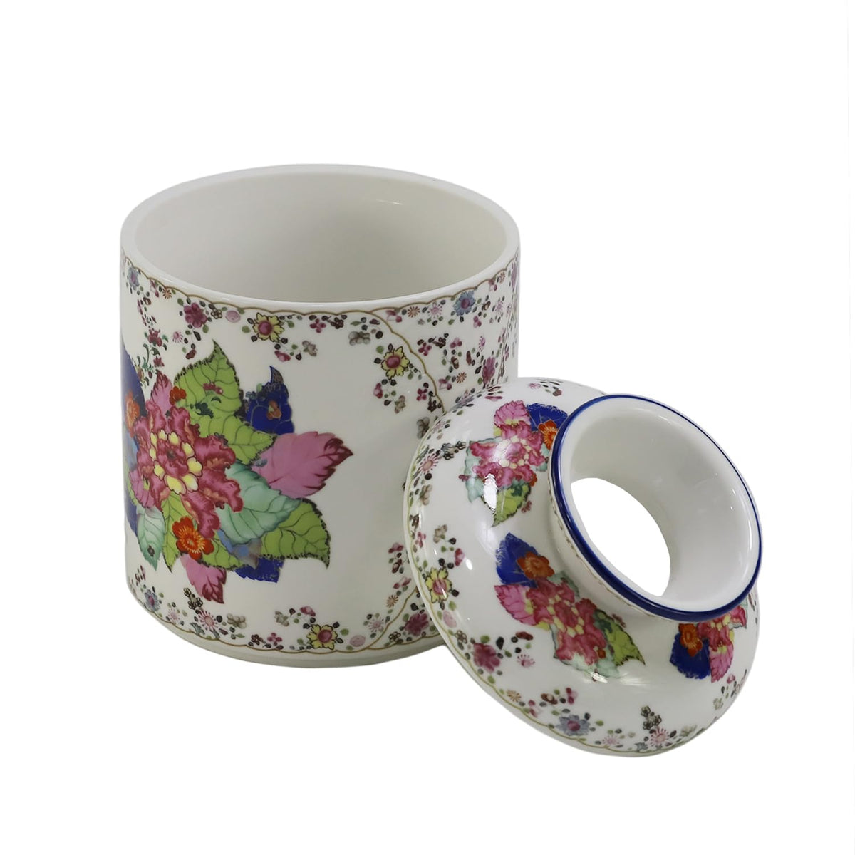 SYNWISH Tobacco Leaf Pattern Floral Round Porcelain Tissue Box Cover 6.7", Facial Tissue Holder Storage for Bathroom Vanity, Countertops, Dressers, Parlors and Offices Home Décor