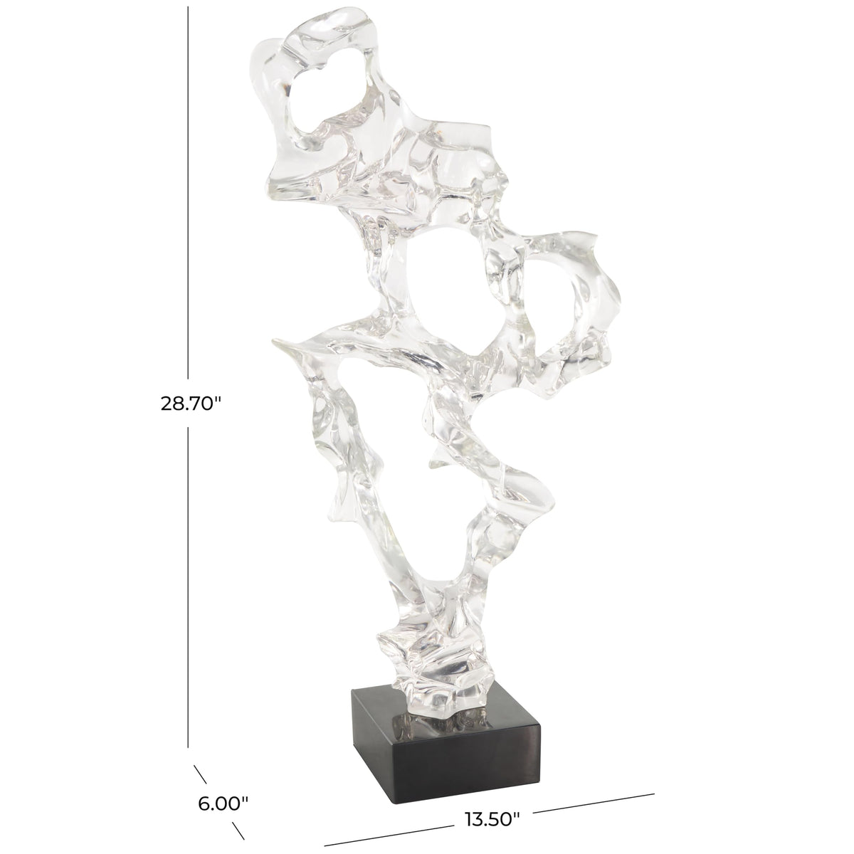 Deco 79 Glass Abstract Decorative Sculpture Home Decor Statue with Black Square Base, Accent Figurine 14" x 6" x 29", Clear