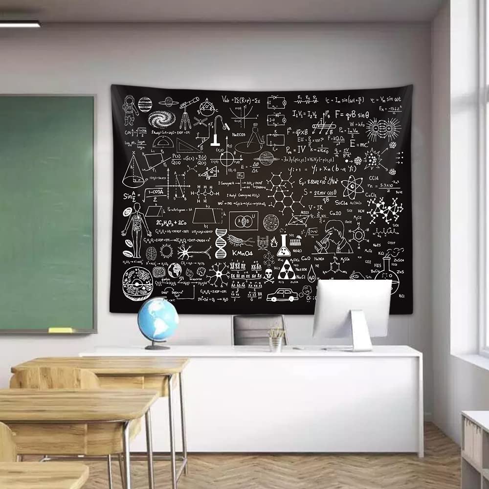 Extra Large Classroom Tapestry for Science Lab Backdrop Decorations, Math Science Theme Table Cloth Tapestries Wall Hanging for Bedroom Dorm Living Room School Decor 90X70" Education Poster Blanket