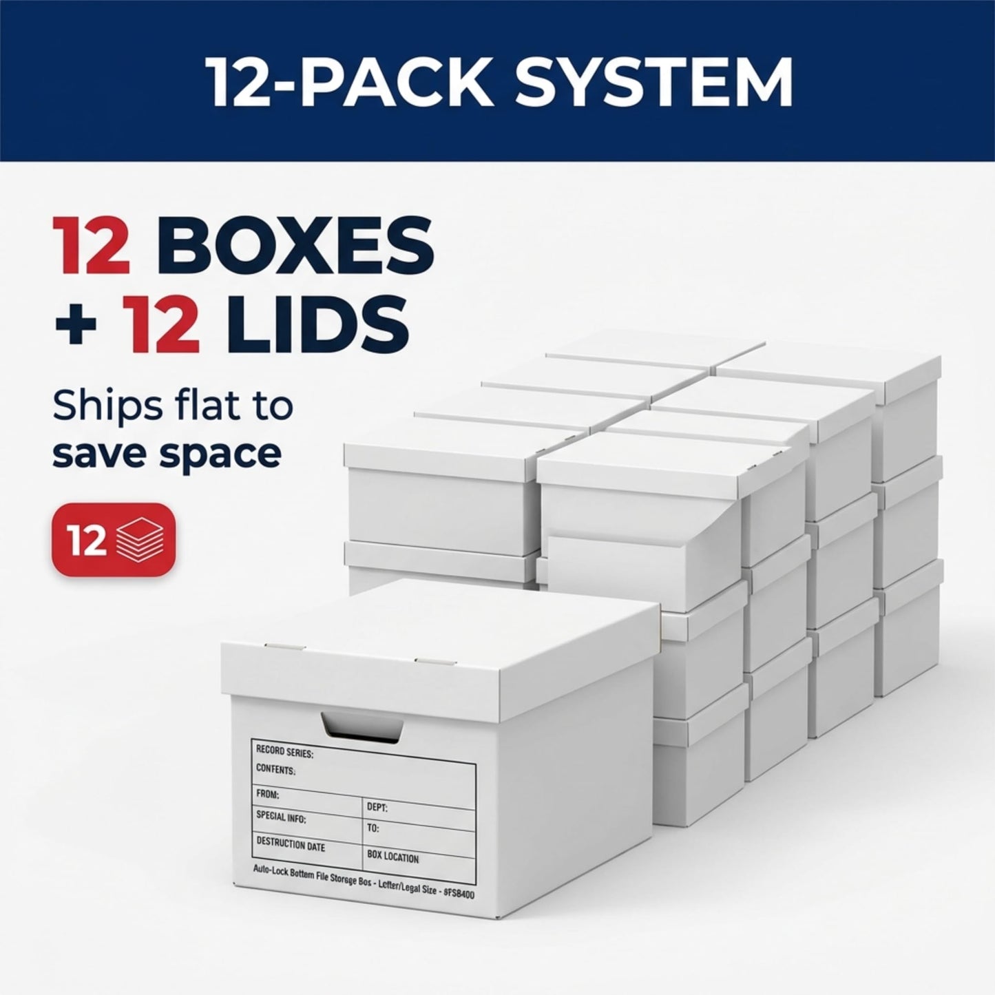 BOX USA Boxes with Lids and Handles (12-Pack) - File Storage Boxes for Office Supplies, Book Storage, Moving, and Packaging