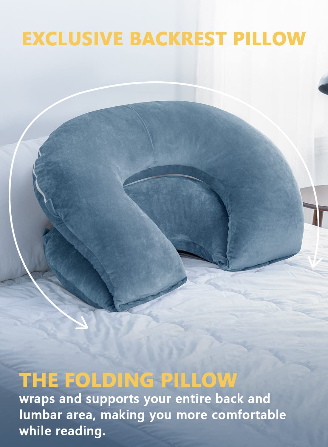 INSEN Reading Pillow, Back Pillow for Sitting in Bed for Reading, Nurse & Relax, Reading Pillow for Adults, Moms & Kids, Sit Up Pillow for Bed, Upgrade, Blue