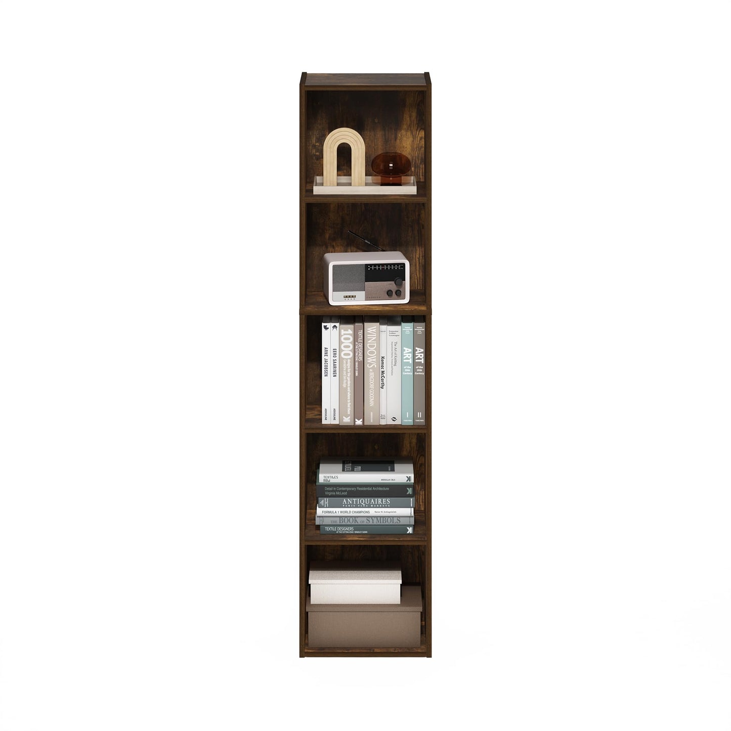 Furinno PASIR Book Shelf, 5-Tier Modern Bookshelf, Open Shelves Bookcase 9 x 12 x 52, Easy Assembly, for Living Room, Bedroom, Home Office, Amber Pine
