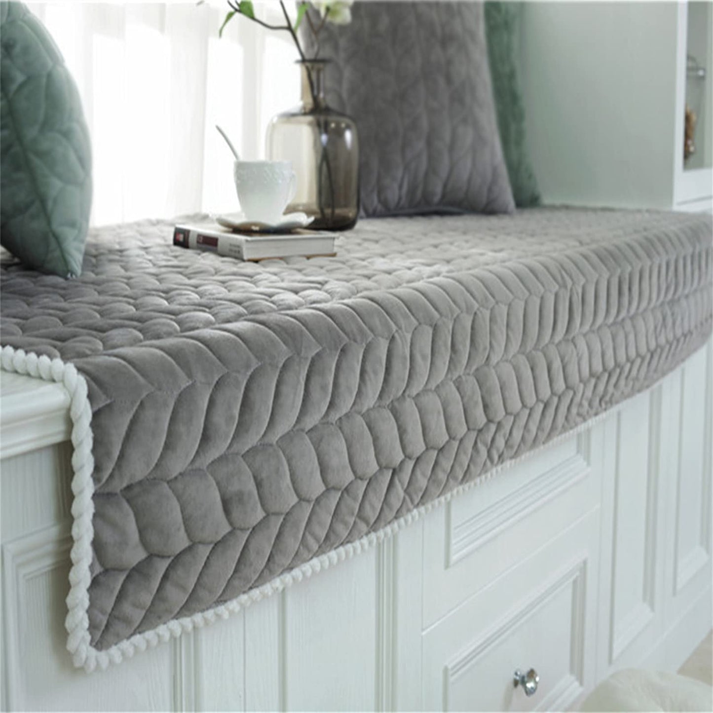 JeogYong Thick Plush Bay Window Mat Non-Slip Crystal Velvet Bay Window Cushion Pad, 70 x 150cm Modern Windowsill Bench Seat Cushion for Indoor Tatami Sofa Decor Home Bedroom Living Room