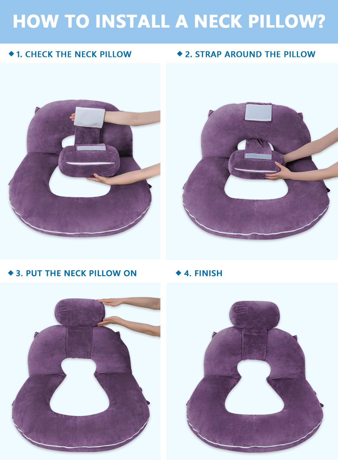 INSEN Reading Pillow, Back Pillow for Sitting in Bed and Couch, Gaming Pillow for Adults, Sit Up Support for Bed, Purple