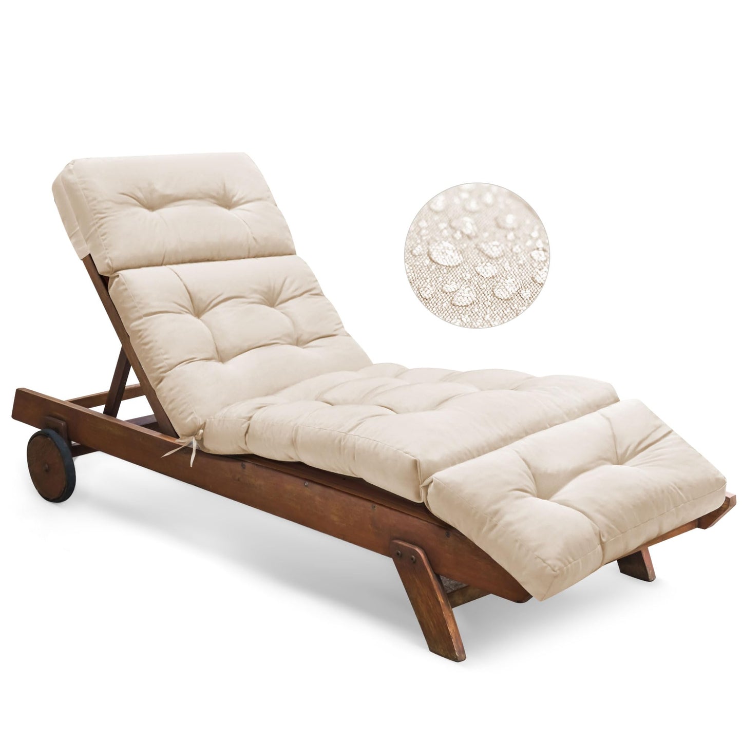 Tycdiose Outdoor Chaise Lounge Chair Cushion Waterproof 74.4 x 22 x 4.7 Inches Memory Foam Lounge Chair Cushions Replacement for Outdoor Furniture with Ties, Thickened Pool Lounge Chair Cushion, Beige
