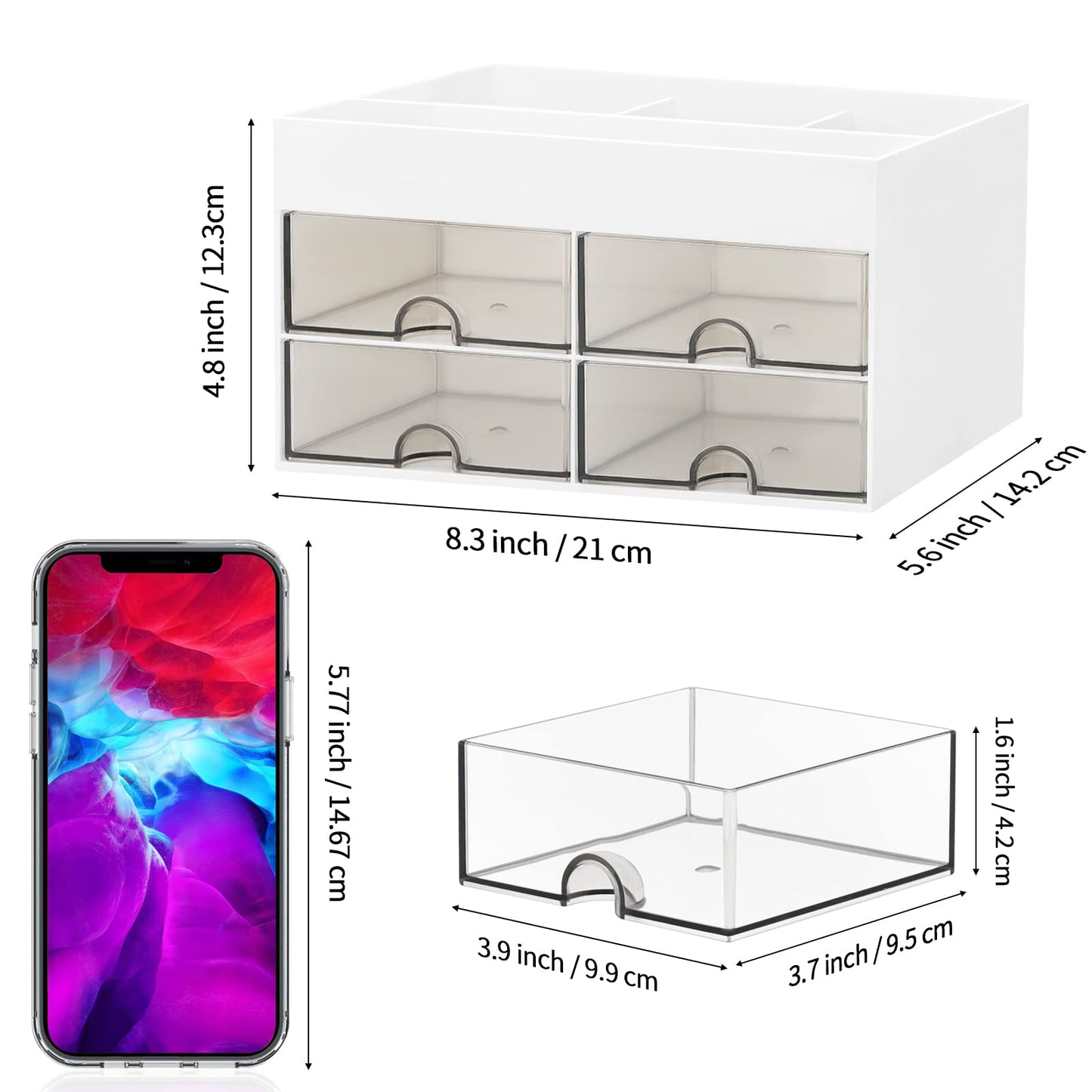 LETURE Desktop Organizer with Drawer, Accessories Stationary Organizer Desk Caddy, Pen/Pencil/Business Card/Sticky Note Tray/Paperclip Holder Storage Box (White)