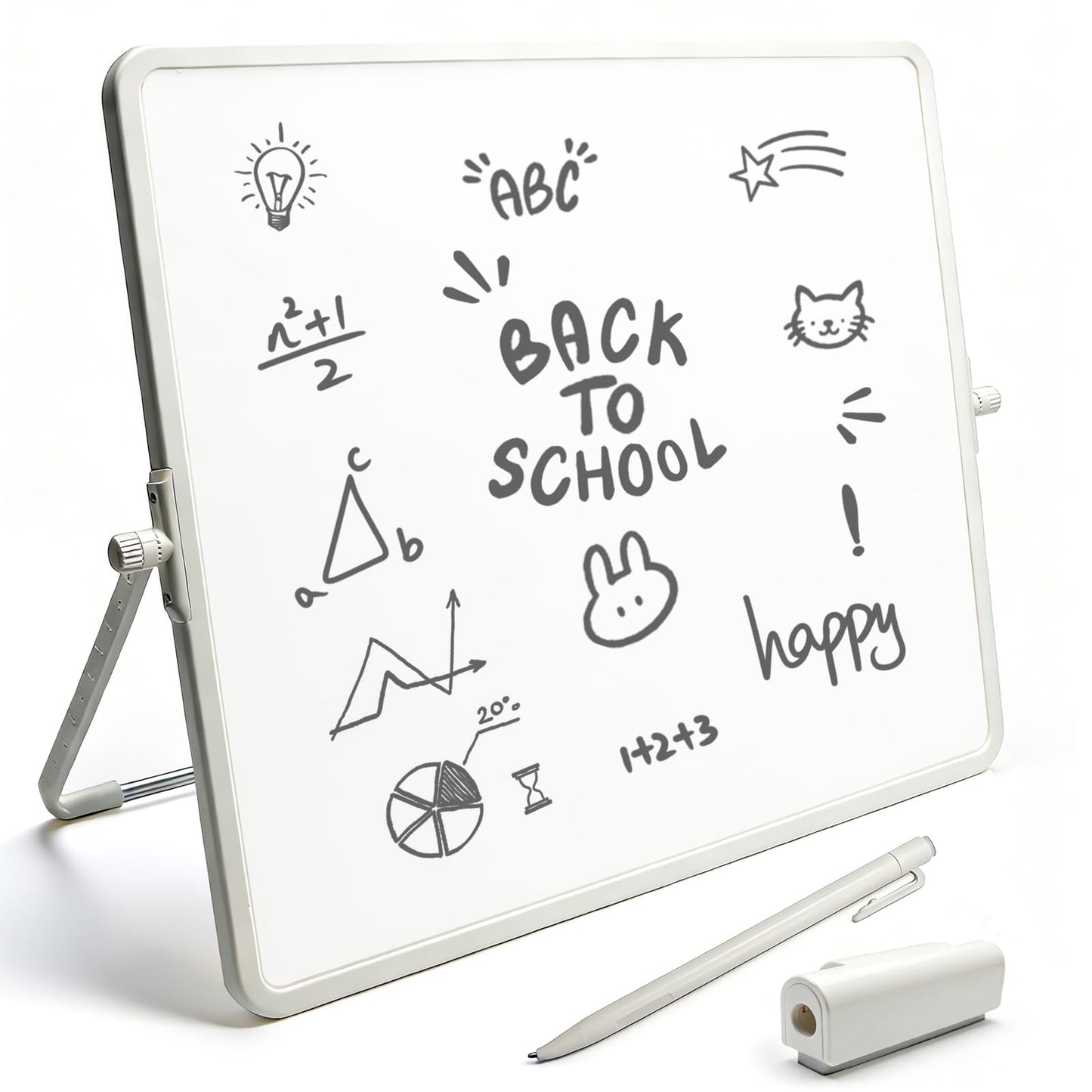 Pbooo Dry Erase White Board 15x17.5 Inches with Magnetic Pen (No Ink Needed) & Felt Eraser, Portable Desktop Whiteboard with Stand for Office, Home, School, Kids Drawing