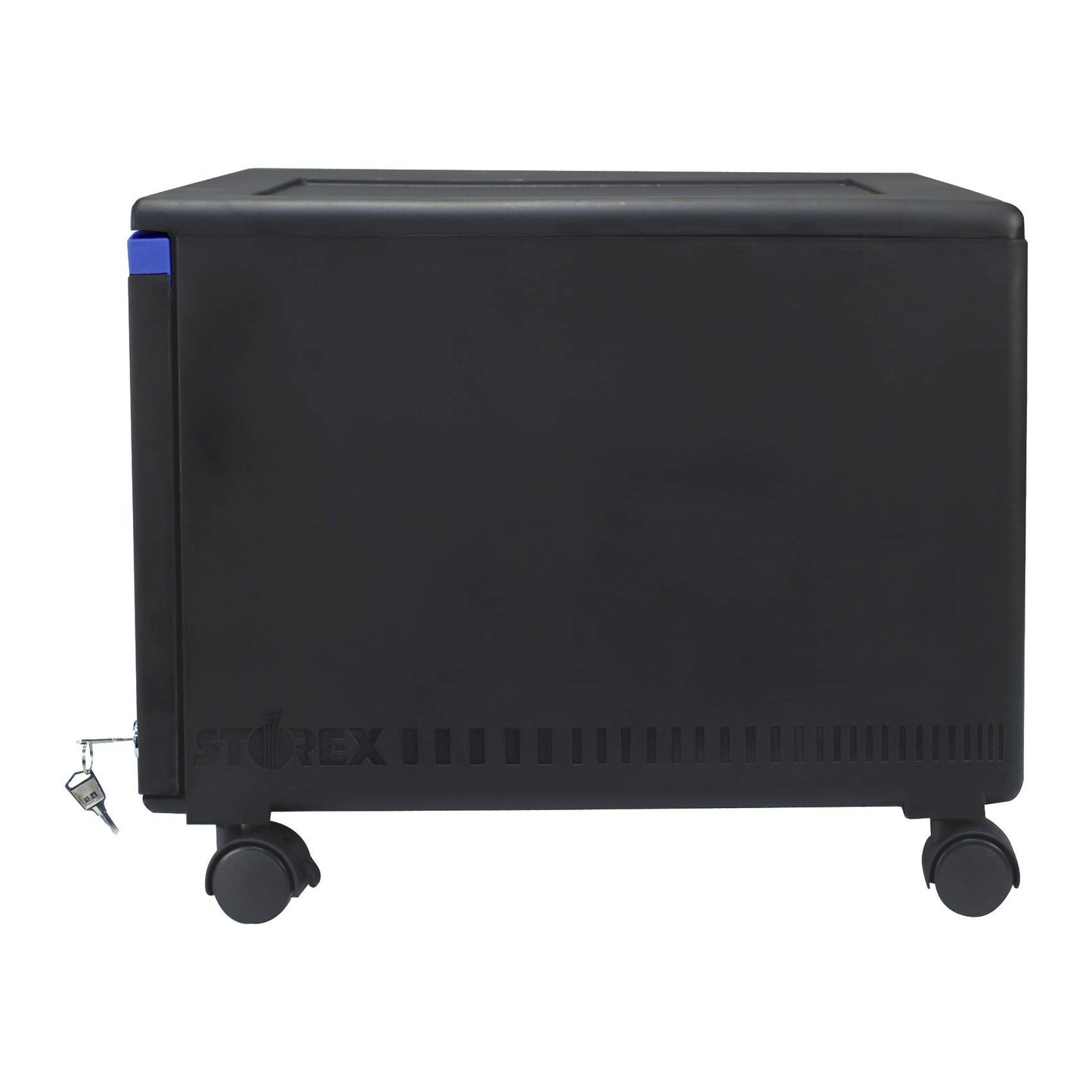 Storex Plastic One-Drawer File Cabinet – Locking Document Organizer with Casters for Home and Office, Black/Blue, 1-Pack (61269A01C)