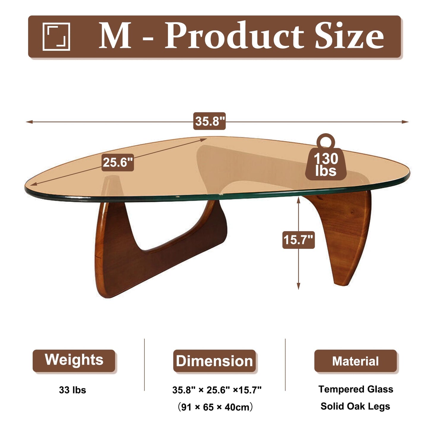 Glass Coffee Table, Triangle Coffee Table for Small Space, 35.8" Mid Century Modern Center Tables w/Tempered Glass Tabletop & Solid Legs, for Living Room Home Office, Unique