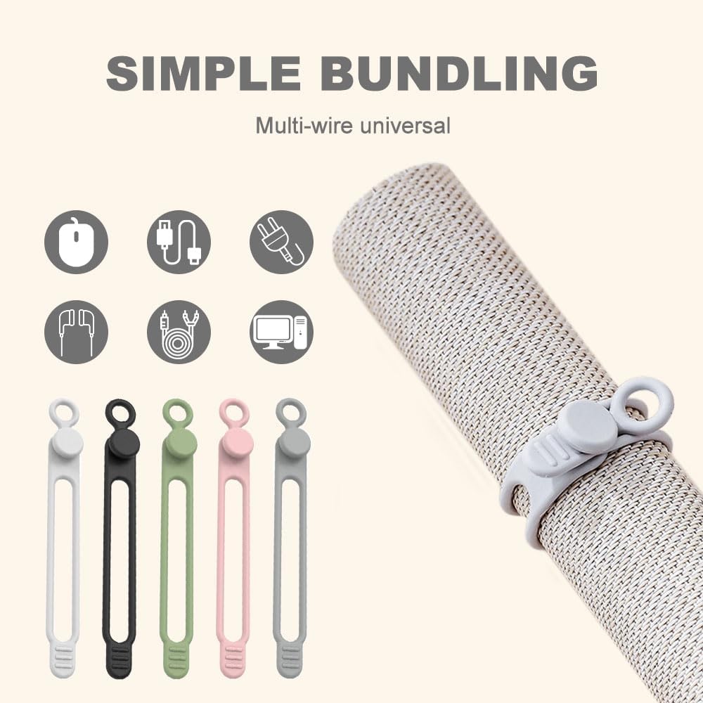 20Pcs Silicone Cable Ties, 2026 New Data Cable Organizer, Silicone Cable Ties Cable Management Organizer, Cable Management for Fastening Charger Home Office Desk Kitchen Appliances Cords Wires (20)