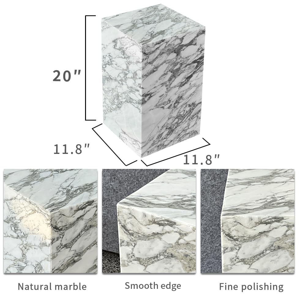Luxury Marble Side Table,Square End Table for Modern Sofa and Bed, Living Room, Sofa, Bedroom（Arabescato）